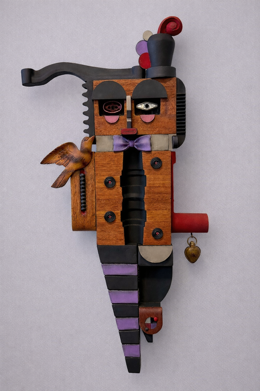 Dandy, 31 x 15 x 4, painted/stained foundry molds and found material