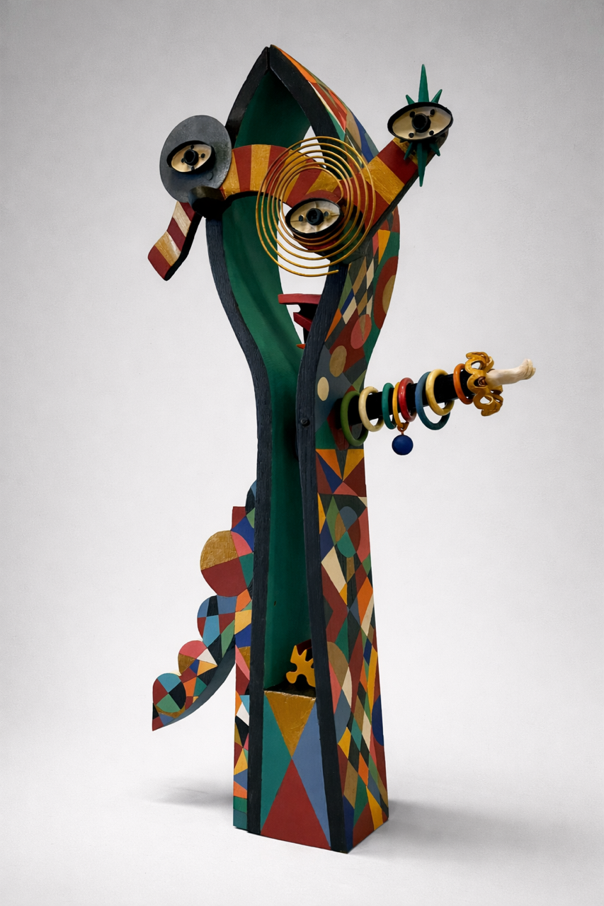 Soul Fragments, side-view, 28.5 x 17.5 x 6, painted foundry molds and found material, 2024, $1800