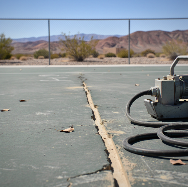 Close up of cracked outdoor hard court surface