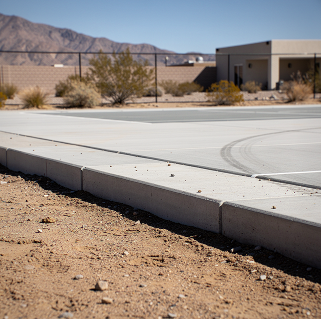 Freshly poured concrete perimeter curb around a sports court slab