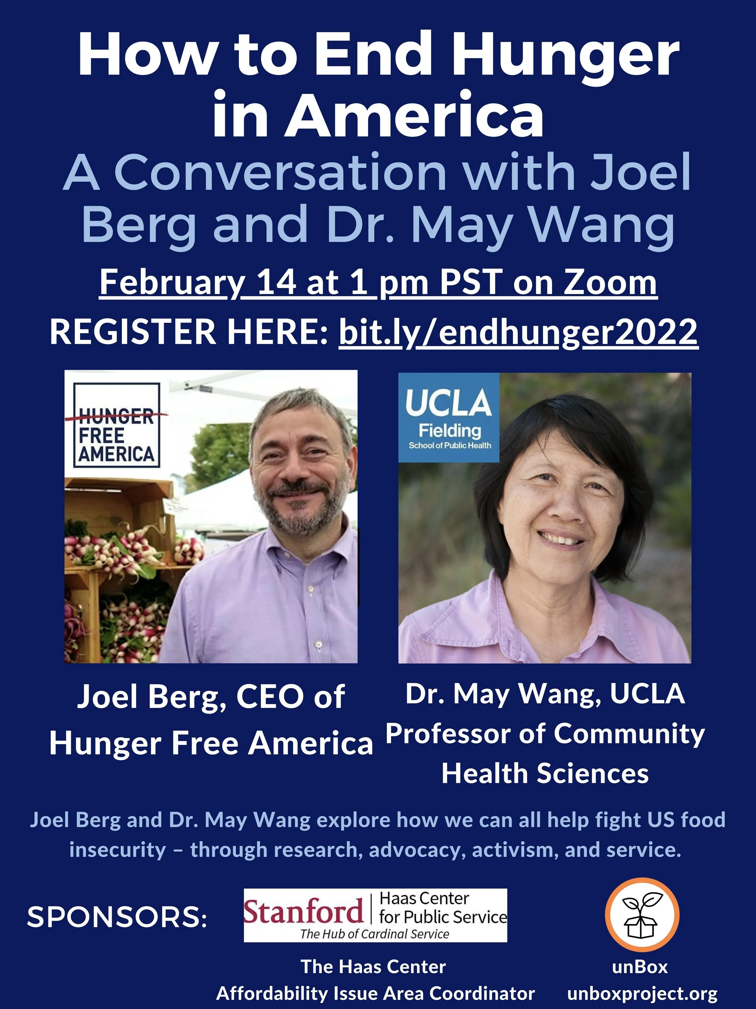 Joel Berg and May Wang on “How to End Hunger in America” cosponsored by Stanford and unBox