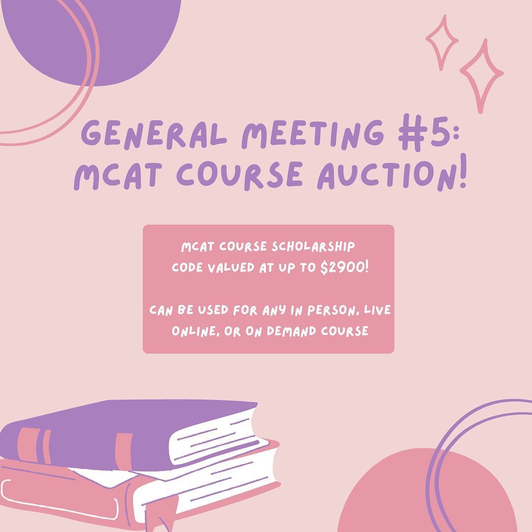 Our 5th general meeting is tomorrow night from 7:30-8:30pm in D110! We will be auctioning off a MCAT course so don&rsquo;t miss out📚🤩
