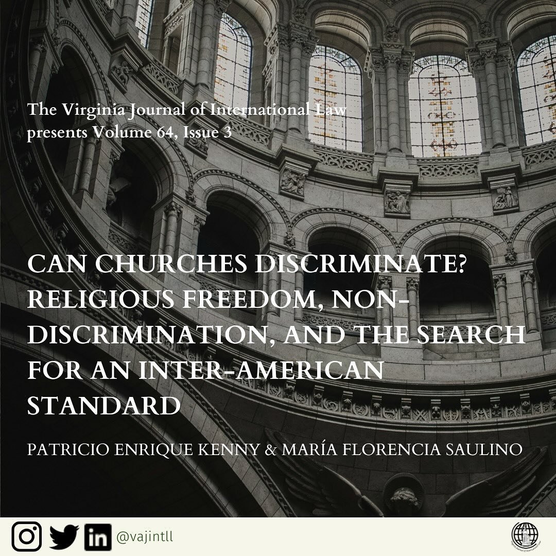 VJIL presents Volume 64, Issue 3! You can read Kenny &amp; Saulino&rsquo;s latest article linked in our bio!
. 
.
.
&ldquo;When delimiting the power of churches to discriminate, U.S. and European jurisprudence have developed significantly different r