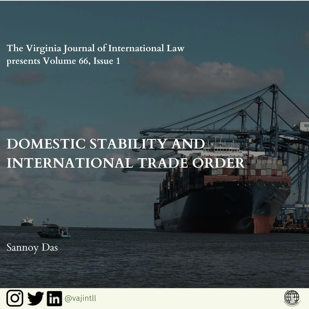 VJIL presents Volume 66, Issue 1! You can read the latest article by Sannoy Das, linked in our bio:
.
.
.
"This Article challenges the theoretical frameworks through which we have so far apprehended the crisis of the liberal international trade 