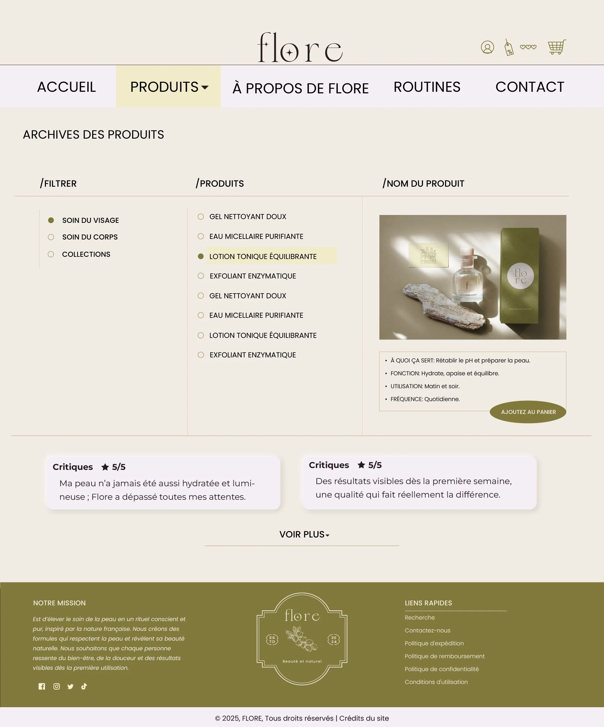 Brand visuals and digital assets created for Flore Beauté et Naturel, a botanical skincare brand focused on gentle, conscious skin care