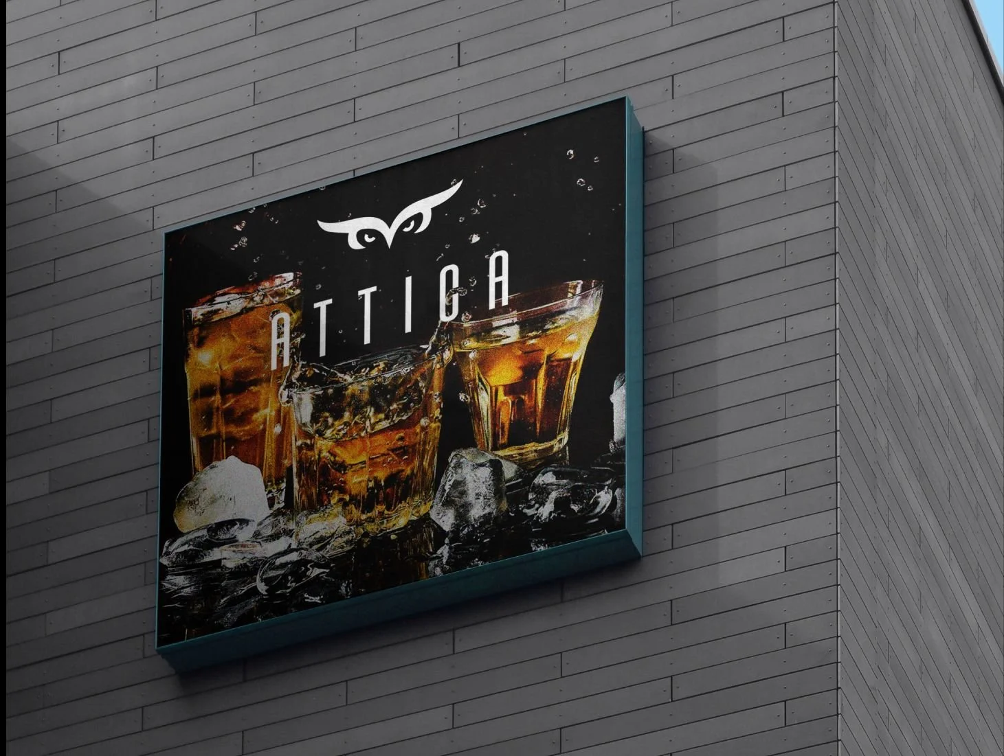 Brand identity applications and visual mockups for Attica, a rooftop club with a refined nightlife concept.