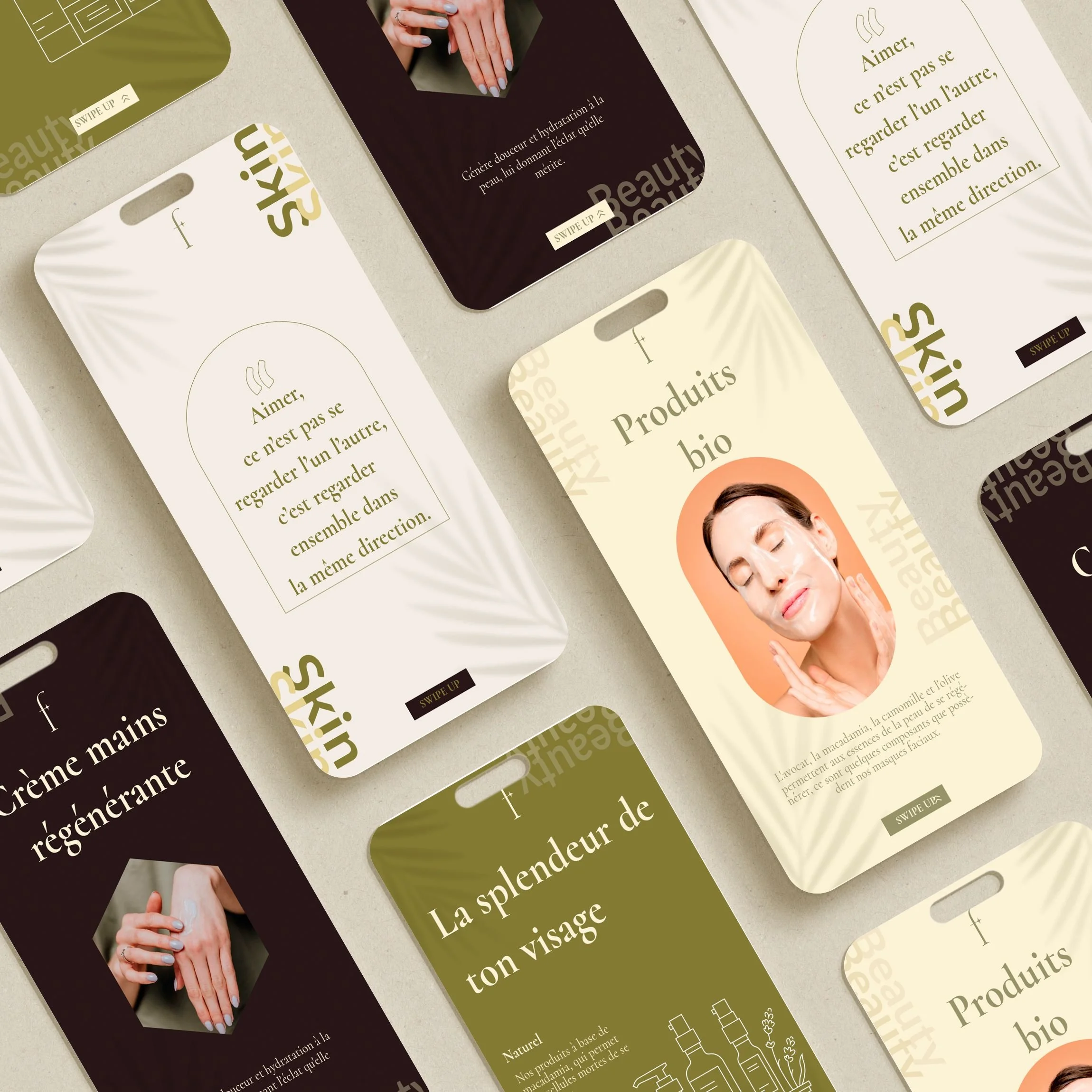 Brand visuals and digital assets created for Flore Beauté et Naturel, a botanical skincare brand focused on gentle, conscious skin care