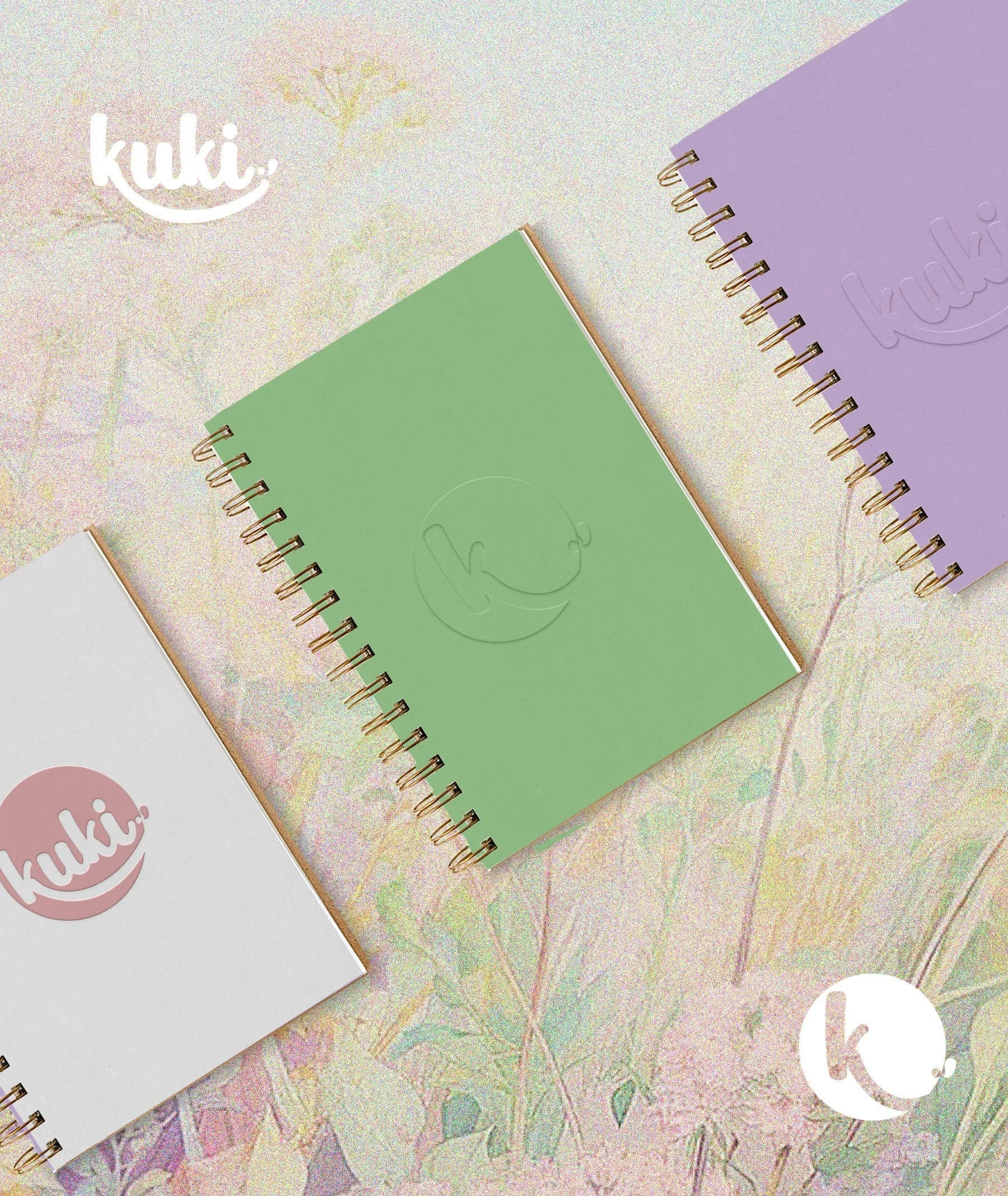 Branding mockups for KUKI, highlighting Clarity Audit, Branding Kit, and 1:1 Mentoring for organised and harmonious study spaces