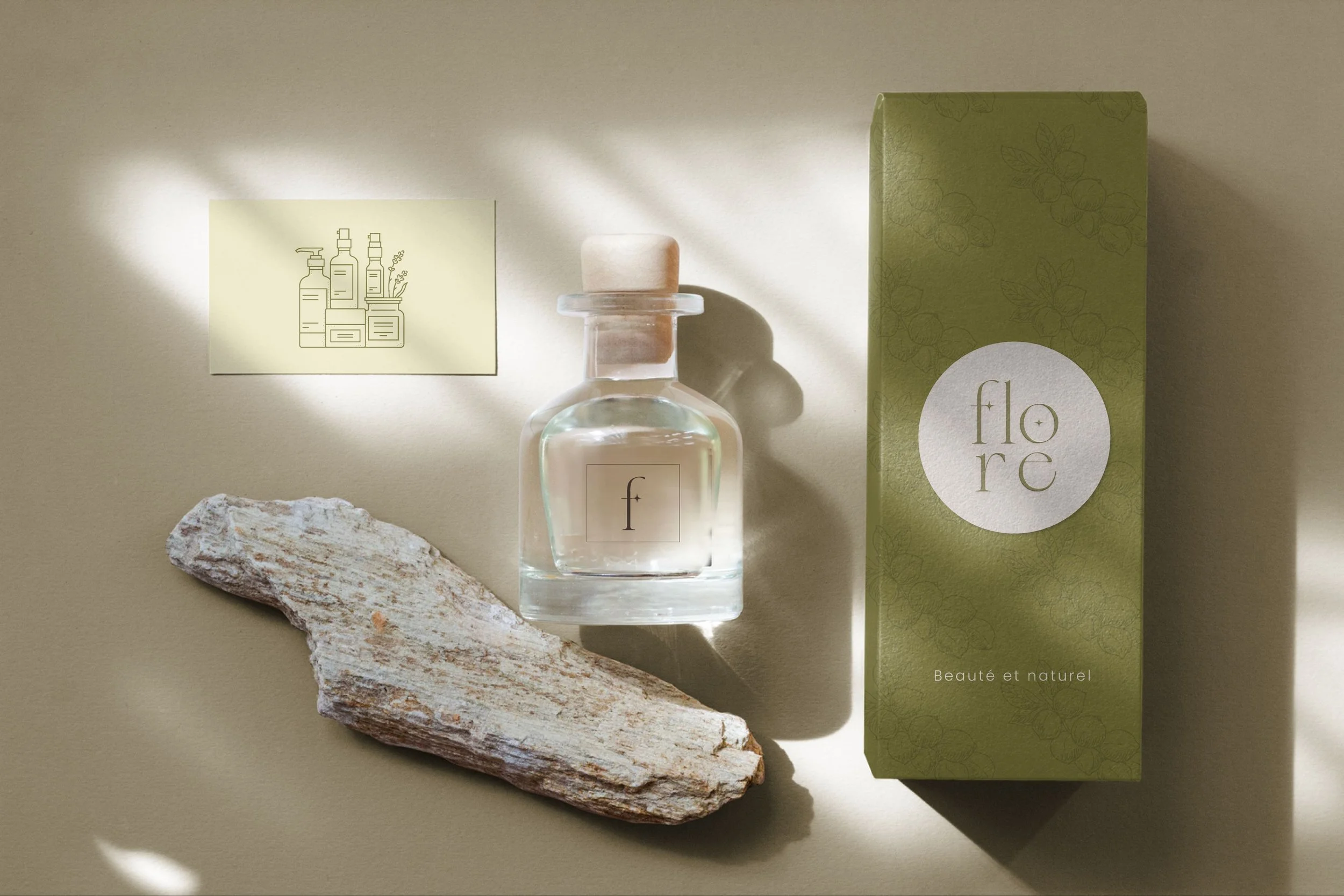 Brand visuals and digital assets created for Flore Beauté et Naturel, a botanical skincare brand focused on gentle, conscious skin care