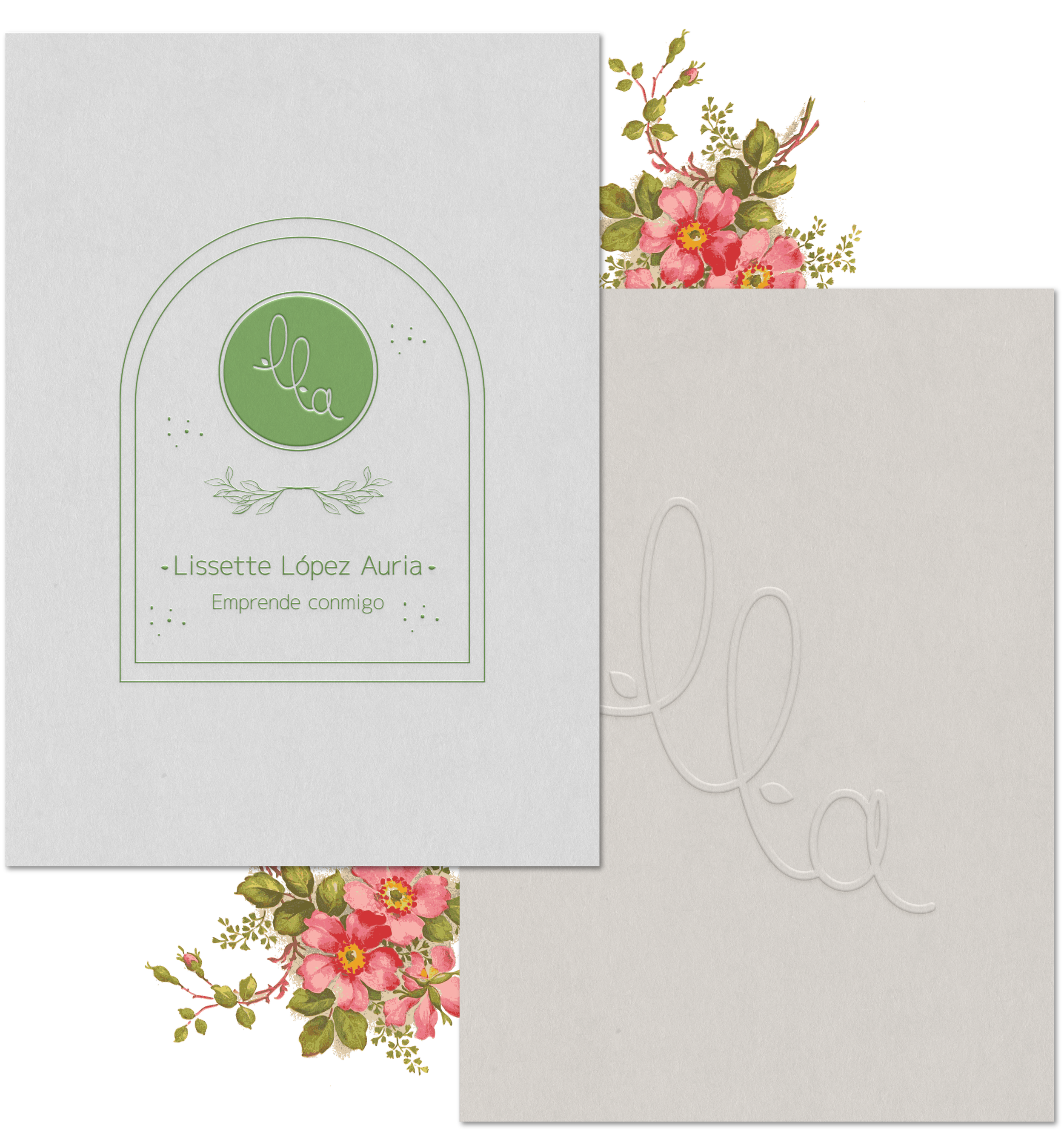 Branding mockups for Lissette López, highlighting Clarity Audit, Branding Kit, and 1:1 Mentoring for natural wellbeing