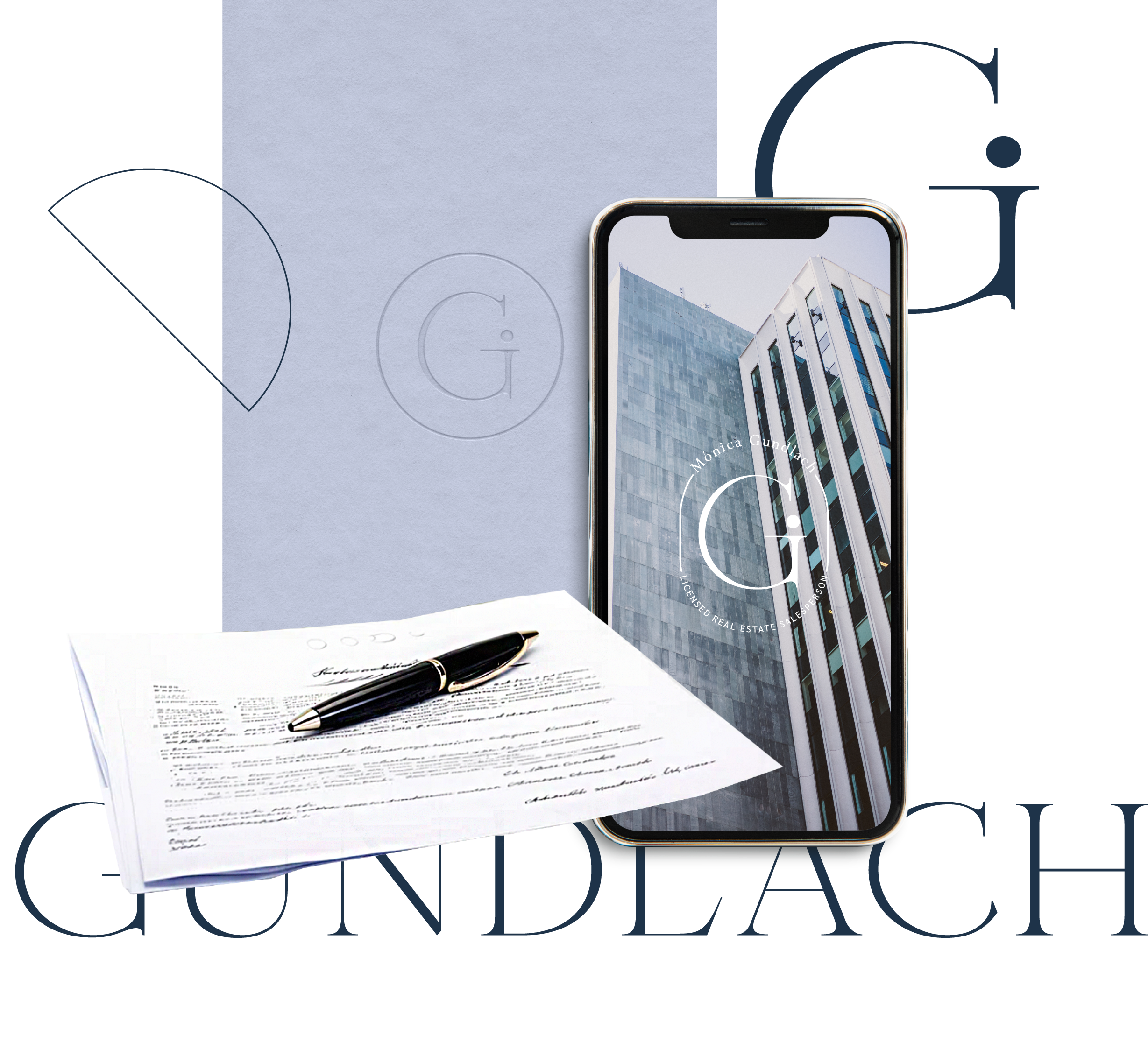 Brand visuals and digital assets created for Mónica Gundlach, a real estate personal brand designed to communicate trust, professionalism and approachability