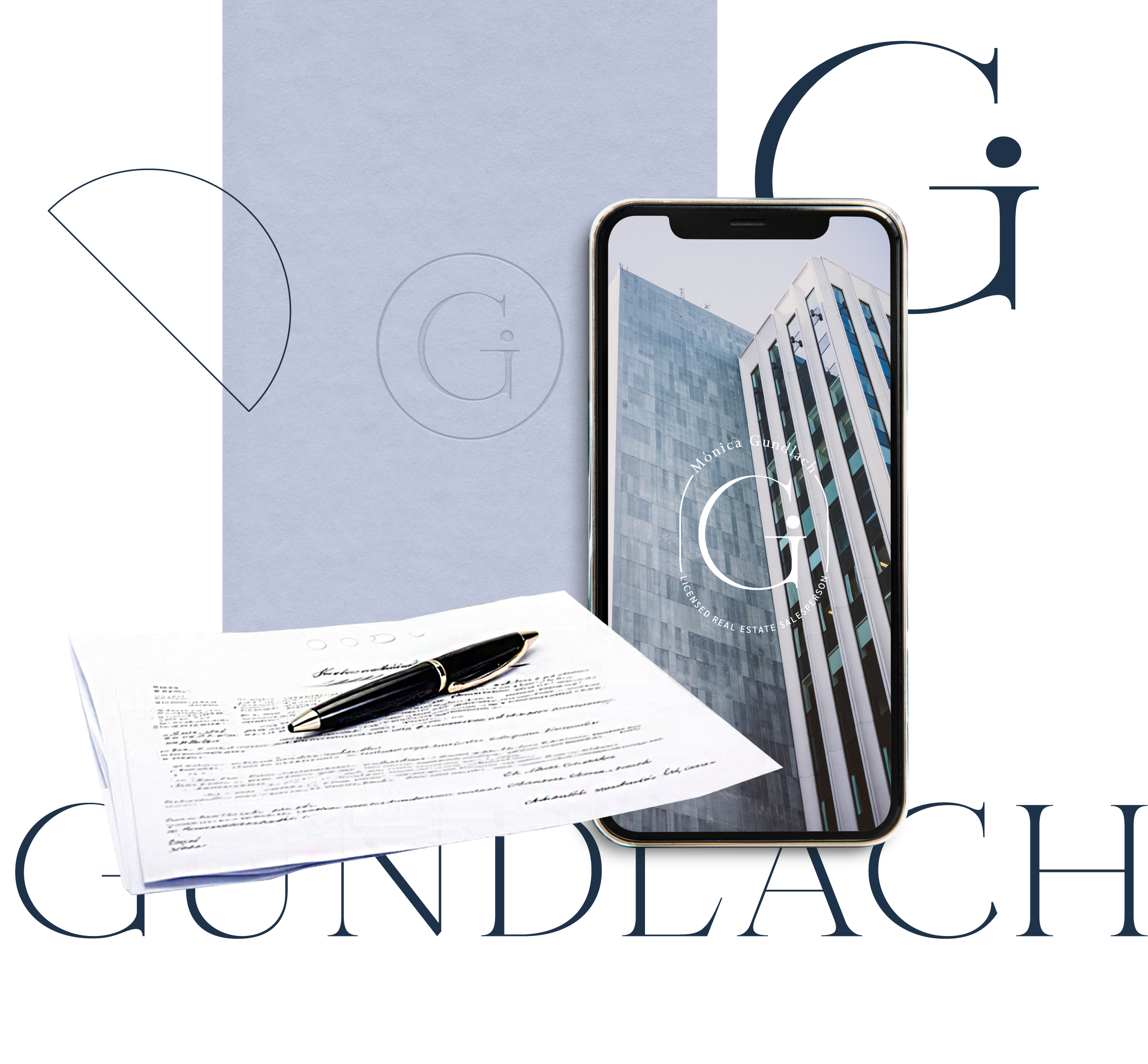 Brand visuals and digital assets created for Mónica Gundlach, a real estate personal brand designed to communicate trust, professionalism and approachability