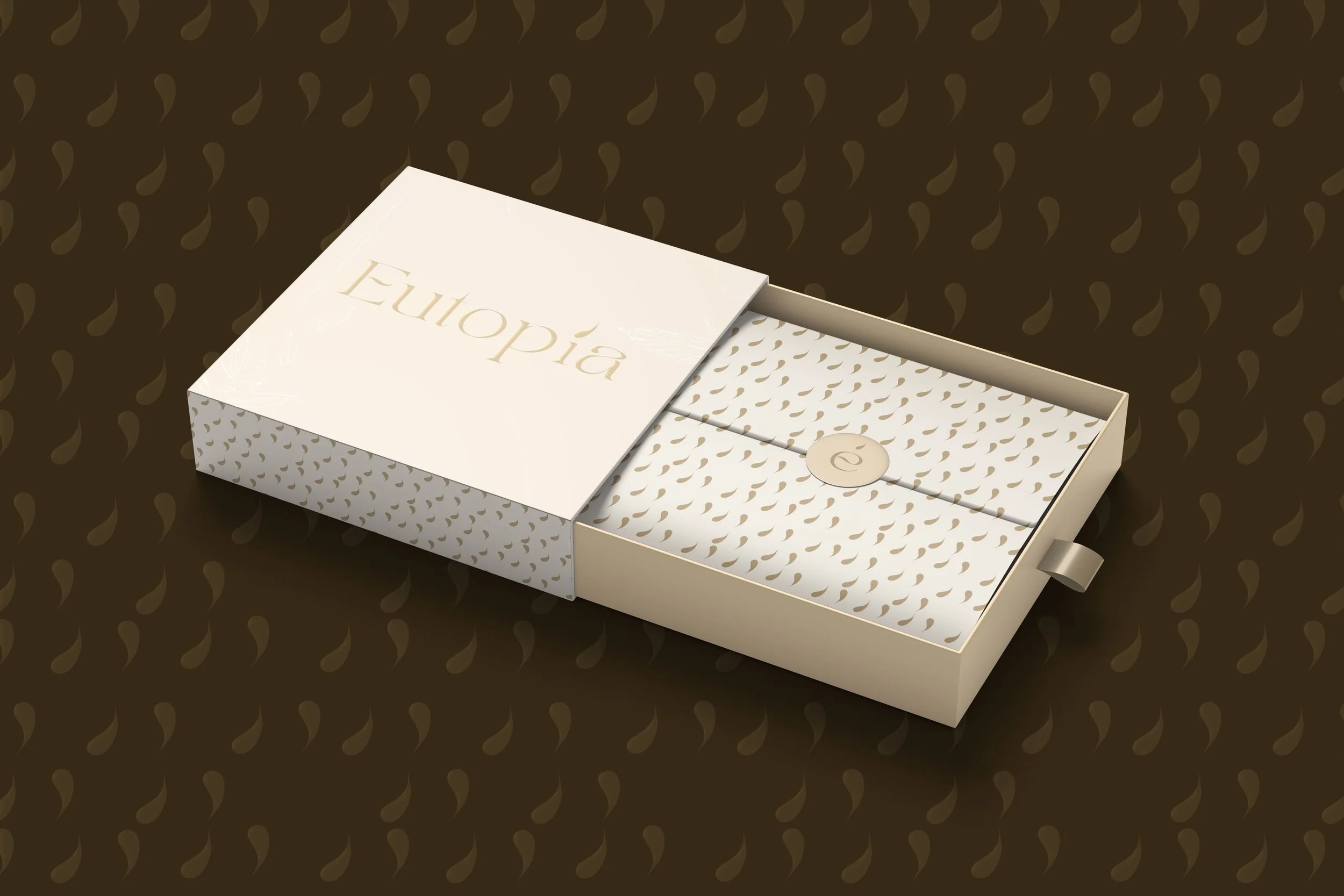 Branding mockups for Eutopía, highlighting Branding Kit and 1:1 Mentoring applied to handcrafted products for peaceful home living