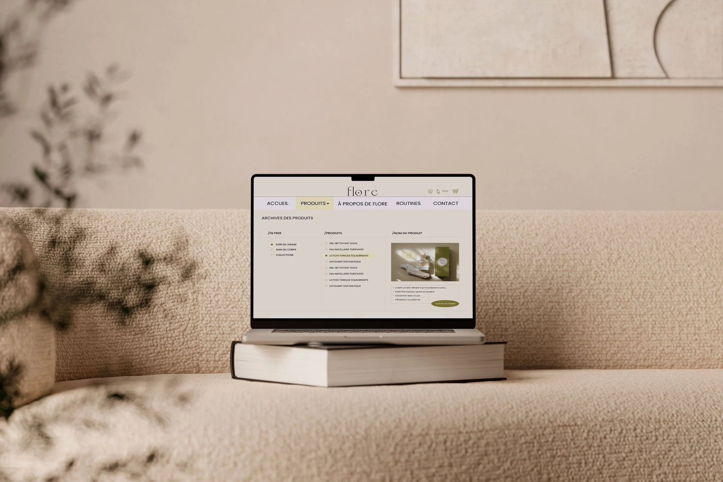 Brand visuals and digital assets created for Flore Beauté et Naturel, a botanical skincare brand focused on gentle, conscious skin care