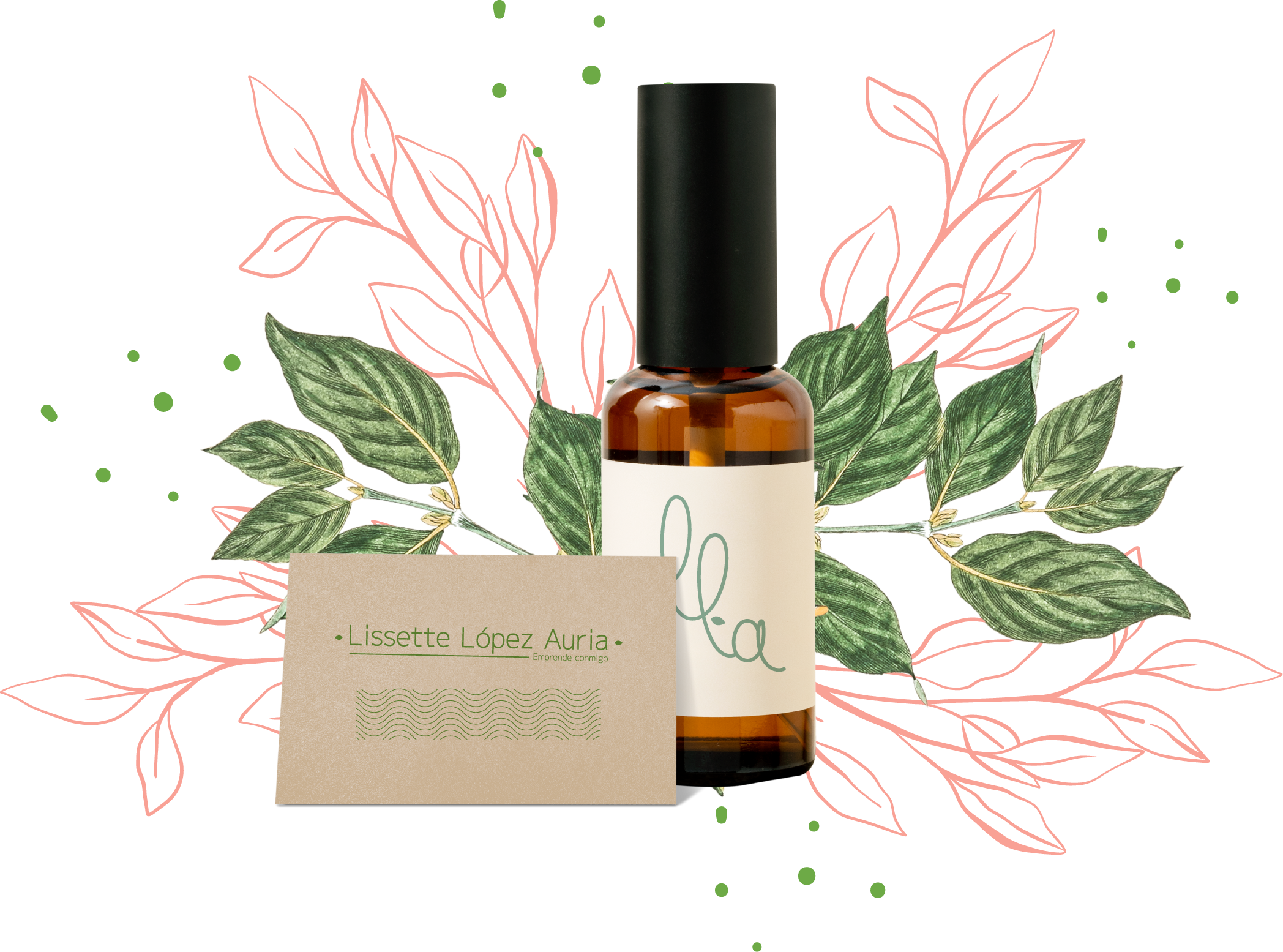 Branding mockups for Lissette López, highlighting Clarity Audit, Branding Kit, and 1:1 Mentoring for natural wellbeing