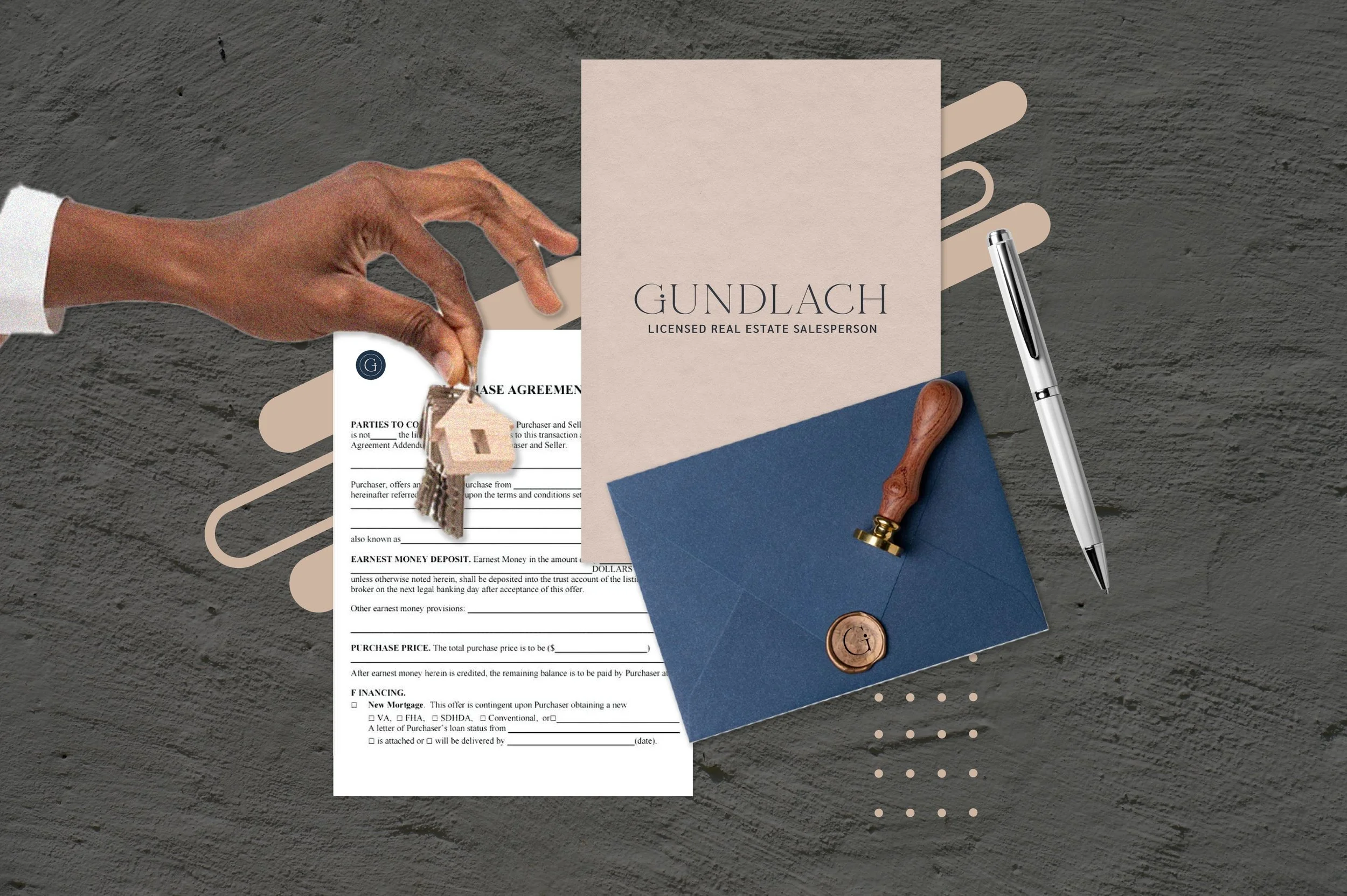 Brand visuals and digital assets created for Mónica Gundlach, a real estate personal brand designed to communicate trust, professionalism and approachability