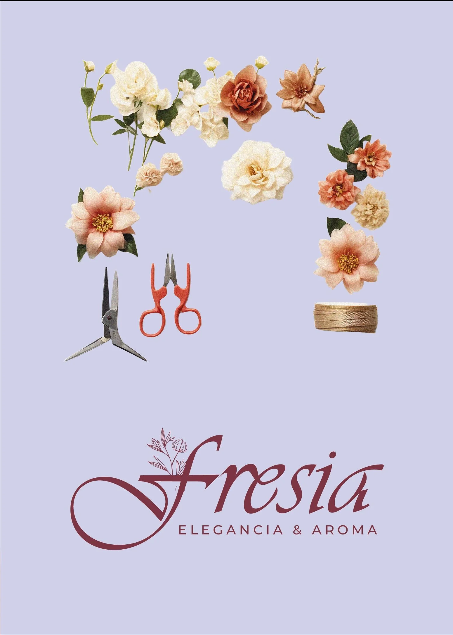 Brand identity applications and visual mockups for Fresia, a floral brand rooted in heritage and contemporary expression.