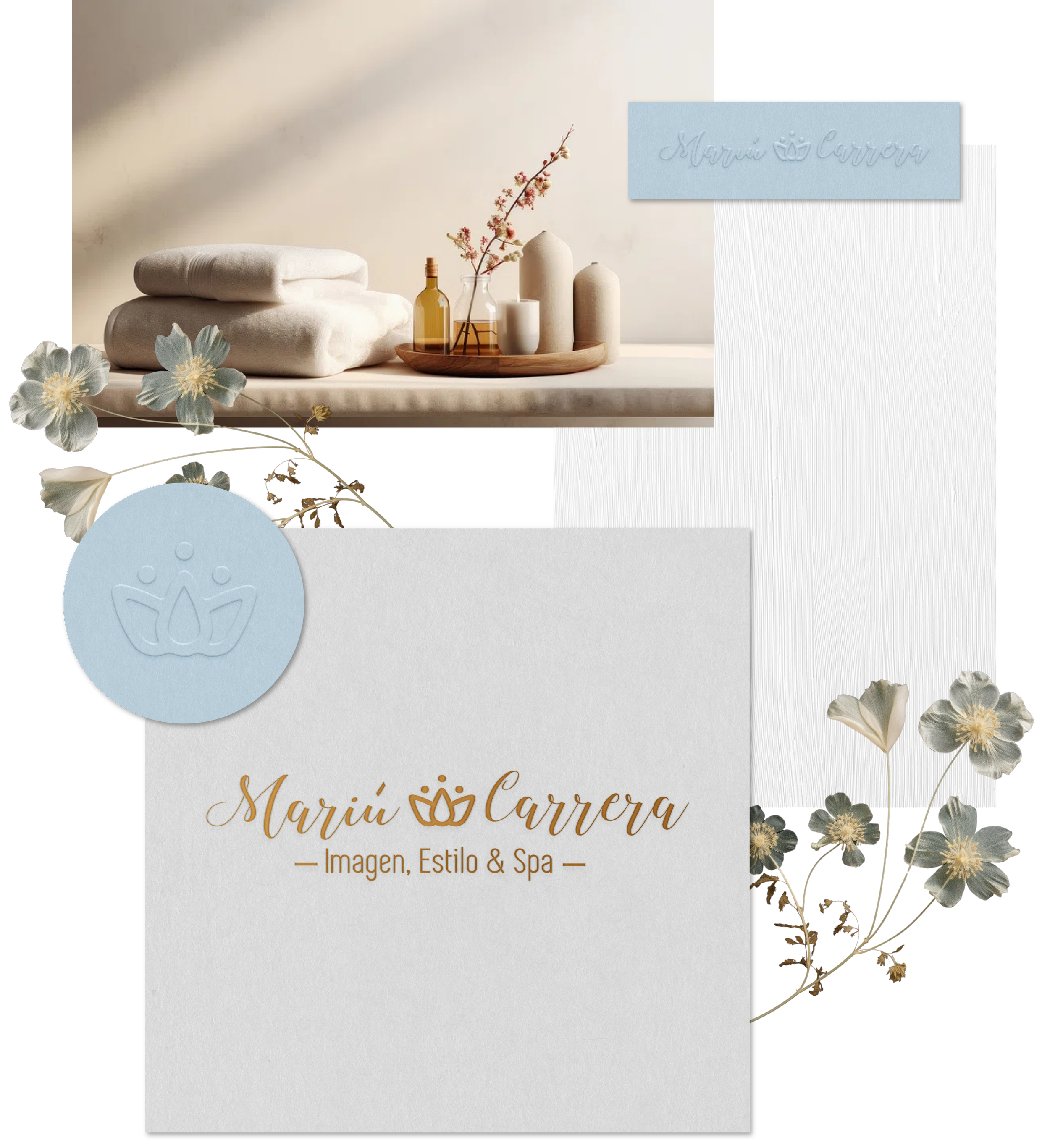 Visual outcomes from a strategic creative project for Mariuxi Carrera, an image, style and spa brand centred on wellness and rejuvenation
