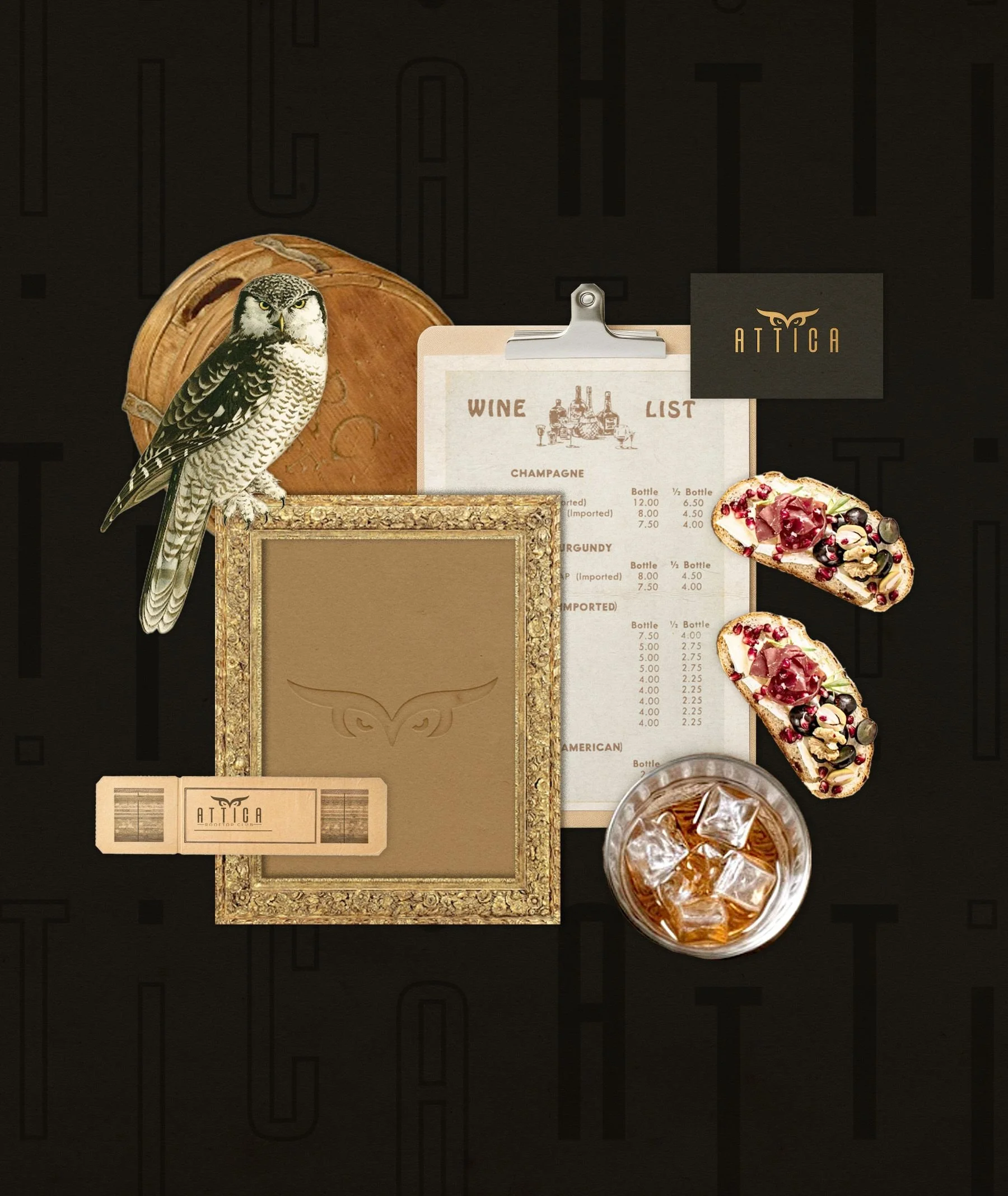 Brand identity and visual direction for Attica, a sophisticated rooftop club focused on conversation and nightlife.