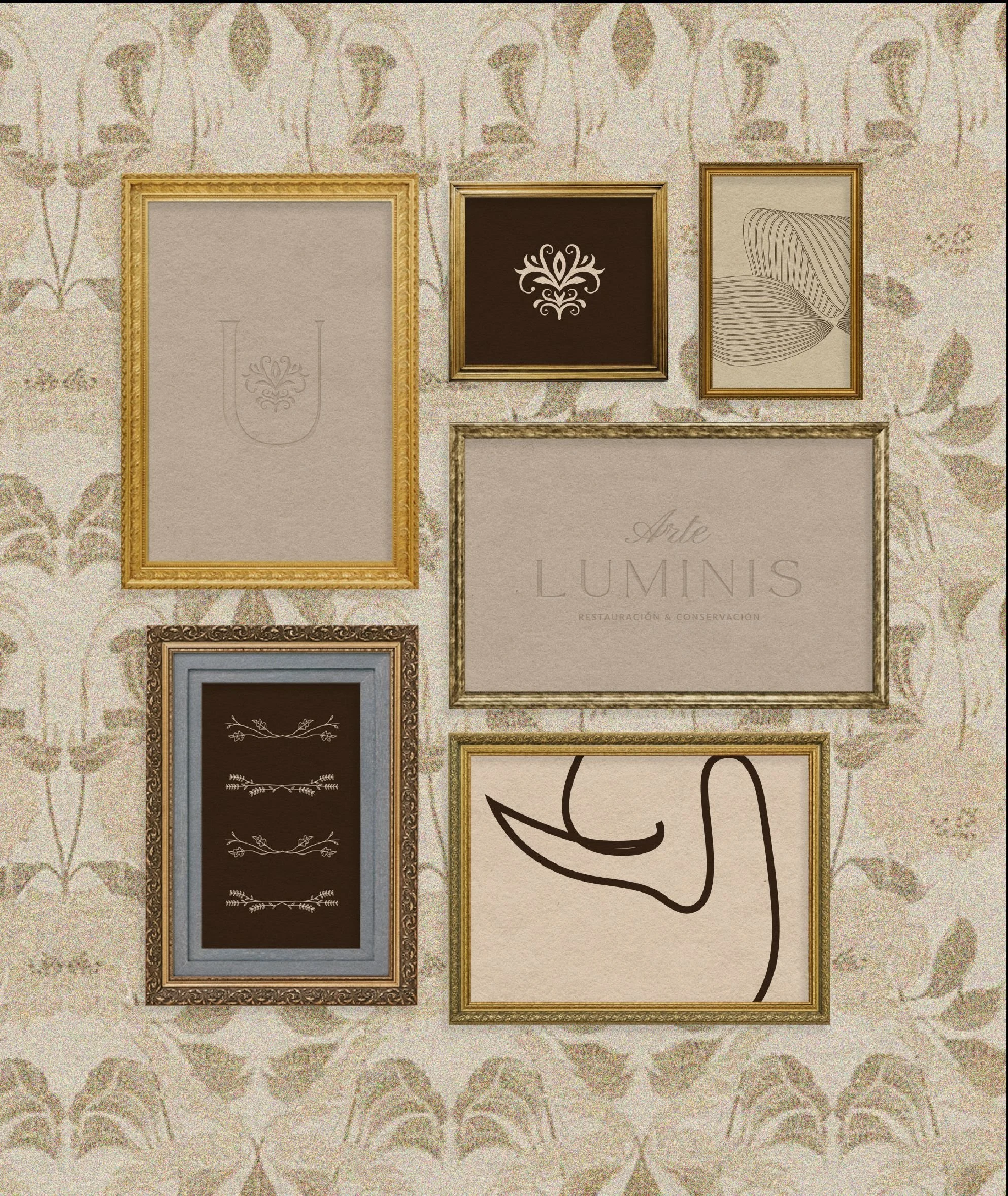 Branding mockups for Luminis, showing the visual identity and mentoring work created for a heritage restoration and conservation brand