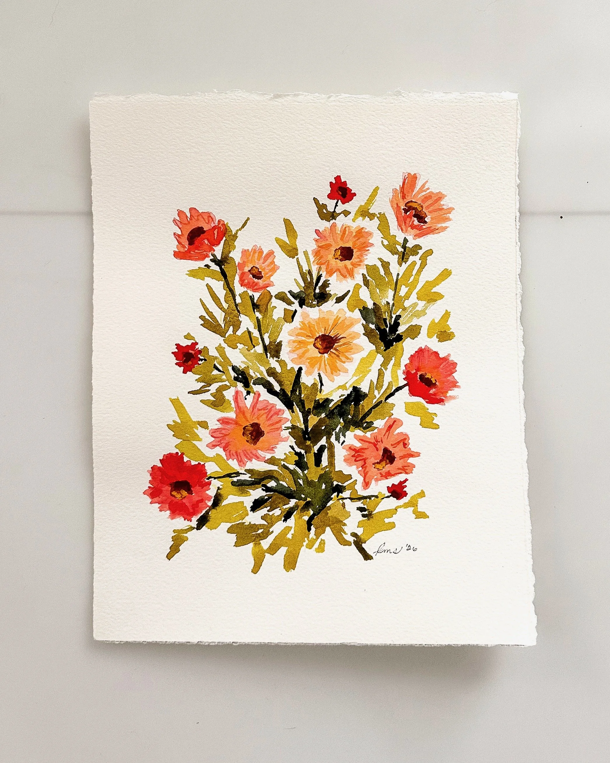 Golden Hour Calendula -8" x 10"  Original Watercolor Painting