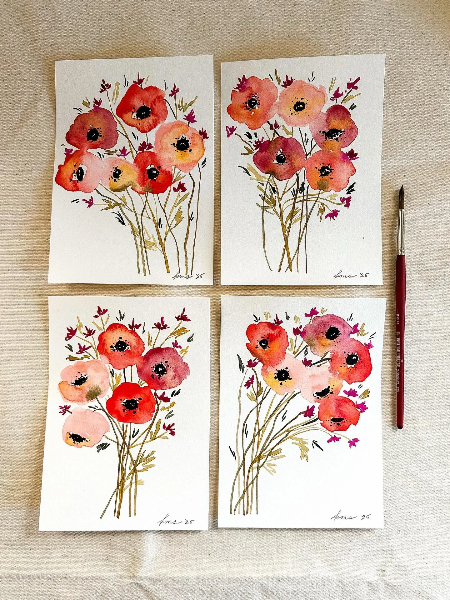 Giftable minis 5x7 coral, pink, and bright red poppy bunches 🥰