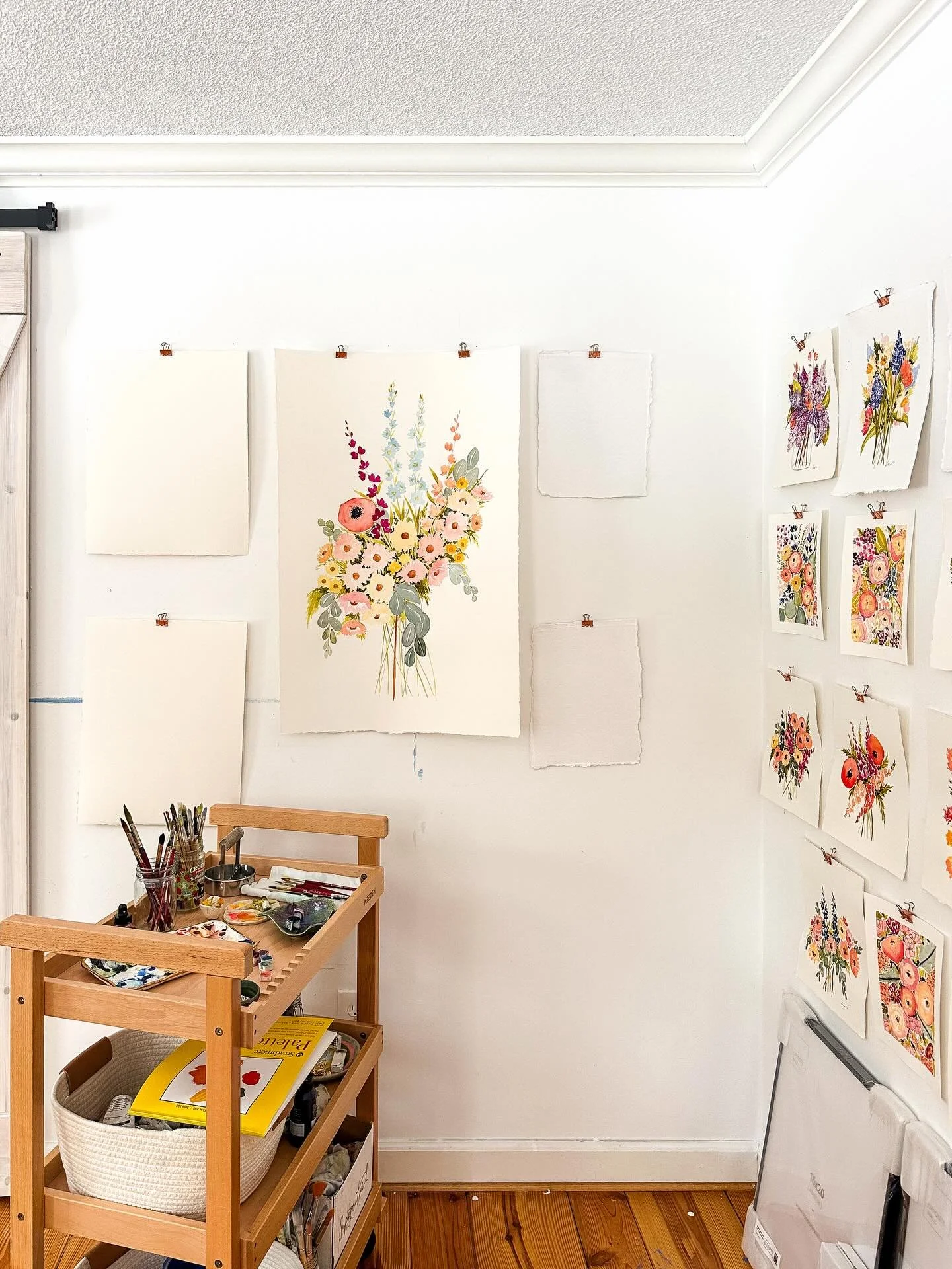 Progress. Lots of detail + contrast to go but she&rsquo;s coming together. 

24x36 floral watercolor on French paper 

hello spring vibes ✨