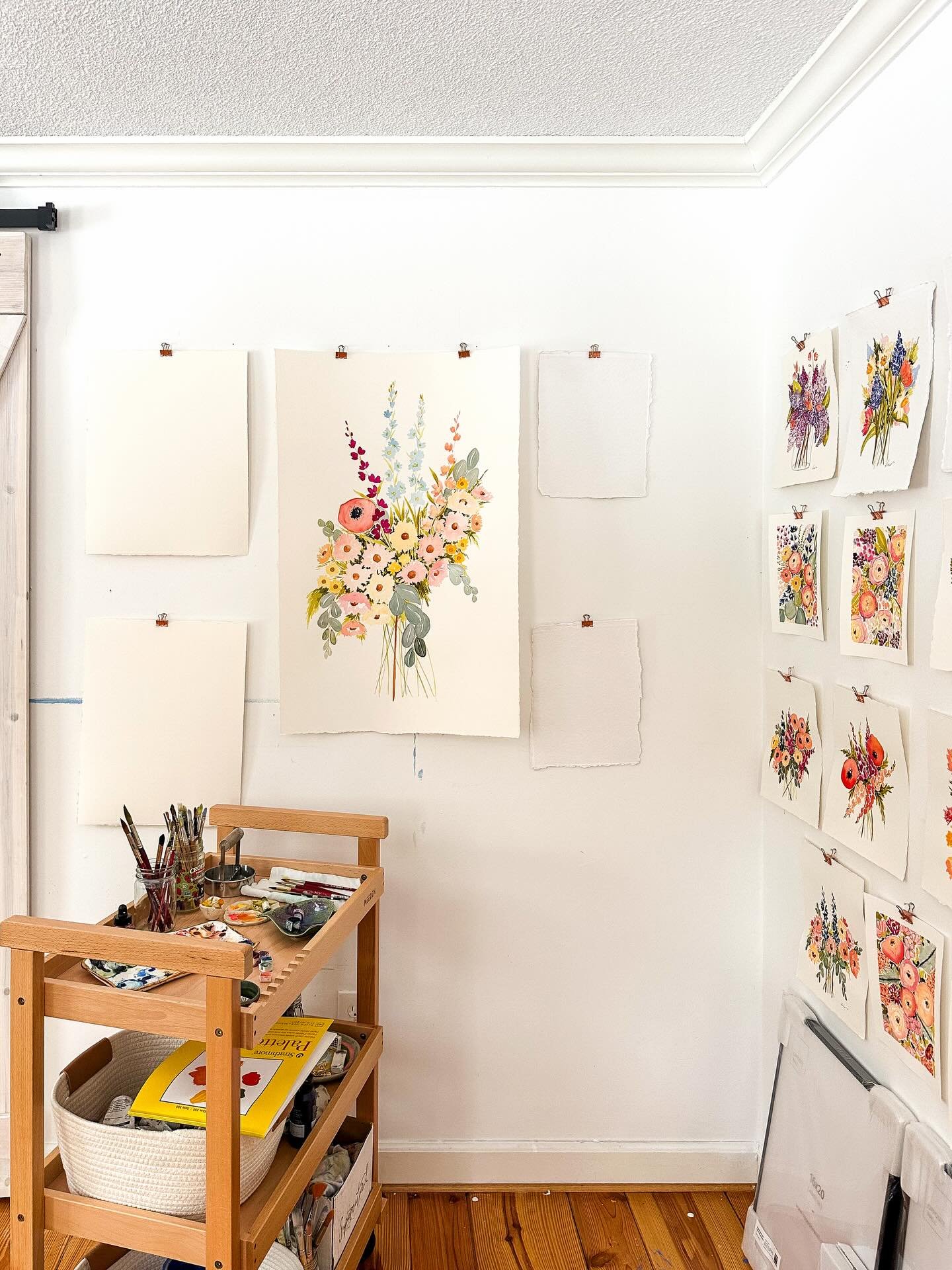 Progress. Lots of detail + contrast to go but she&rsquo;s coming together. 

24x36 floral watercolor on French paper 

hello spring vibes ✨