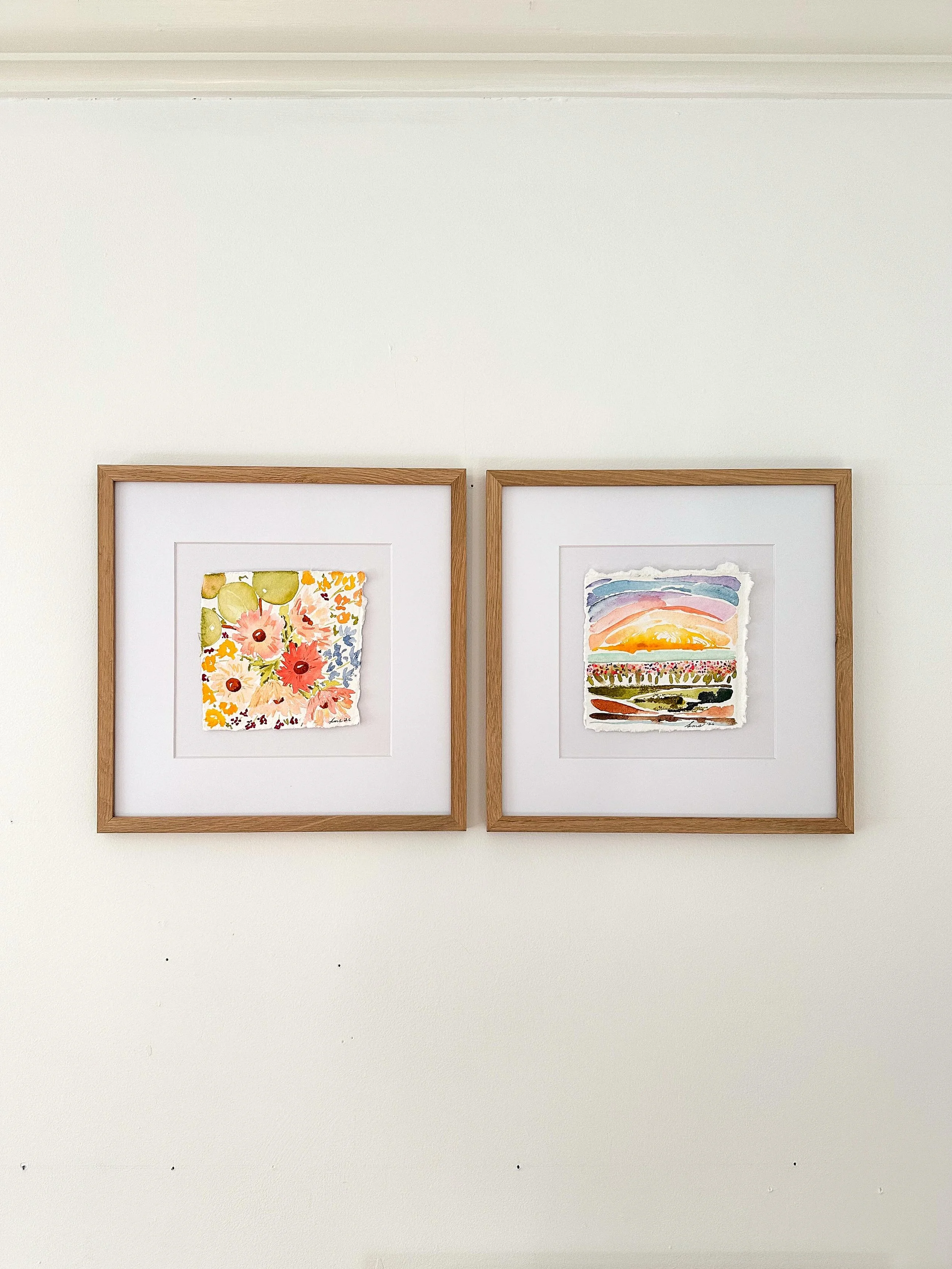 The perfect pair ✨ Available only on my website. Link in bio. 

12&rdquo; x 12&rdquo; float mounted to white matboard 
Ready to frame 
Original watercolor artwork on handmade papers