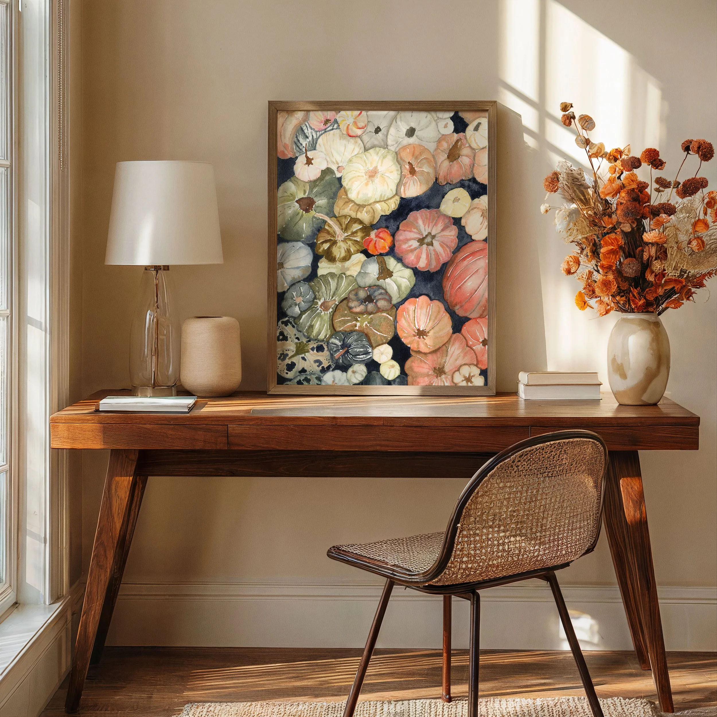 pumpkin pile print on autumn desk .jpg