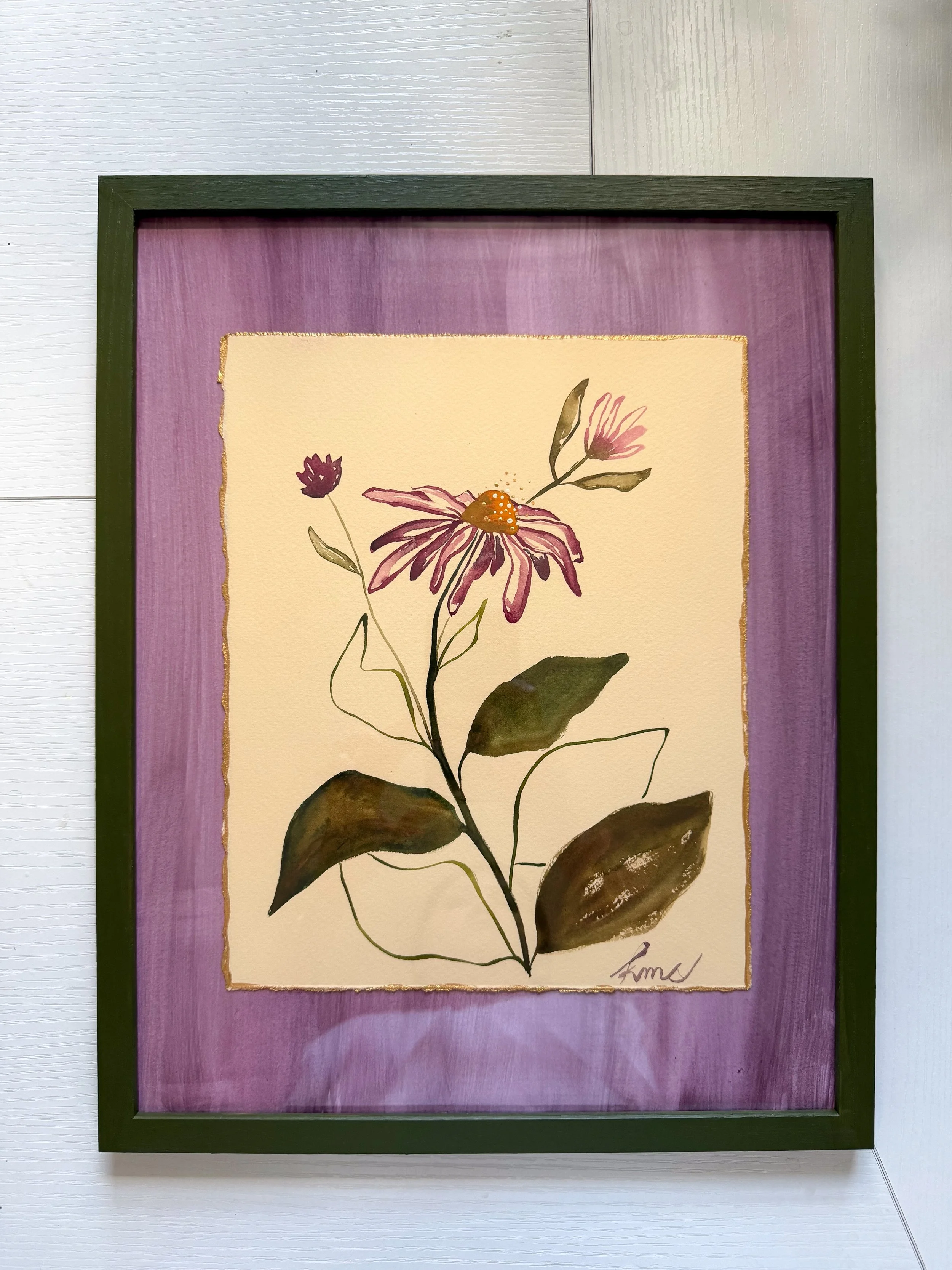 Coneflower 2 on Paper Framed in Green Frame - 12" x 15"  COMING SEPT 2nd