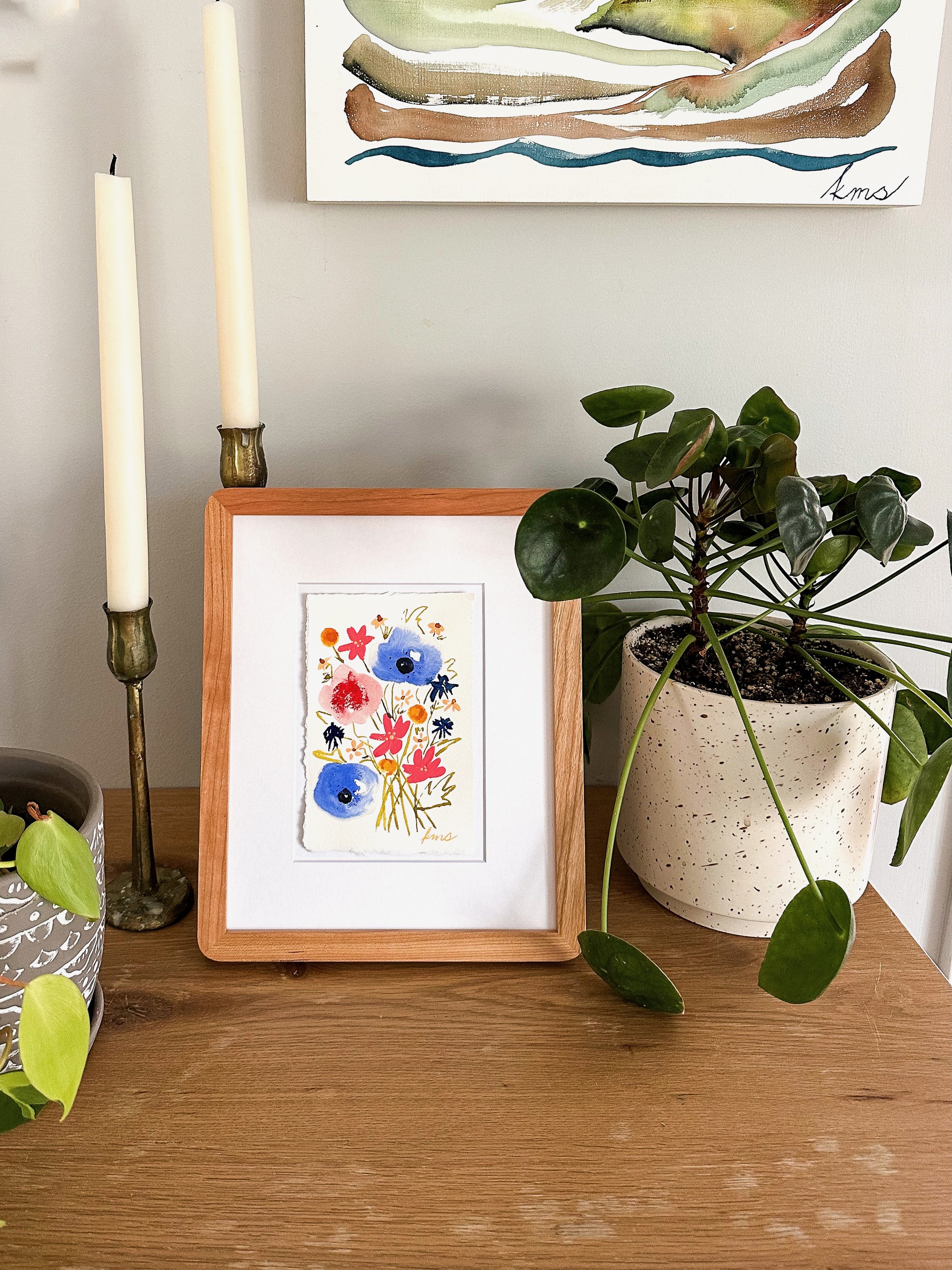 Blue Rounded Framed Mini Original Floral Painting.jpeg