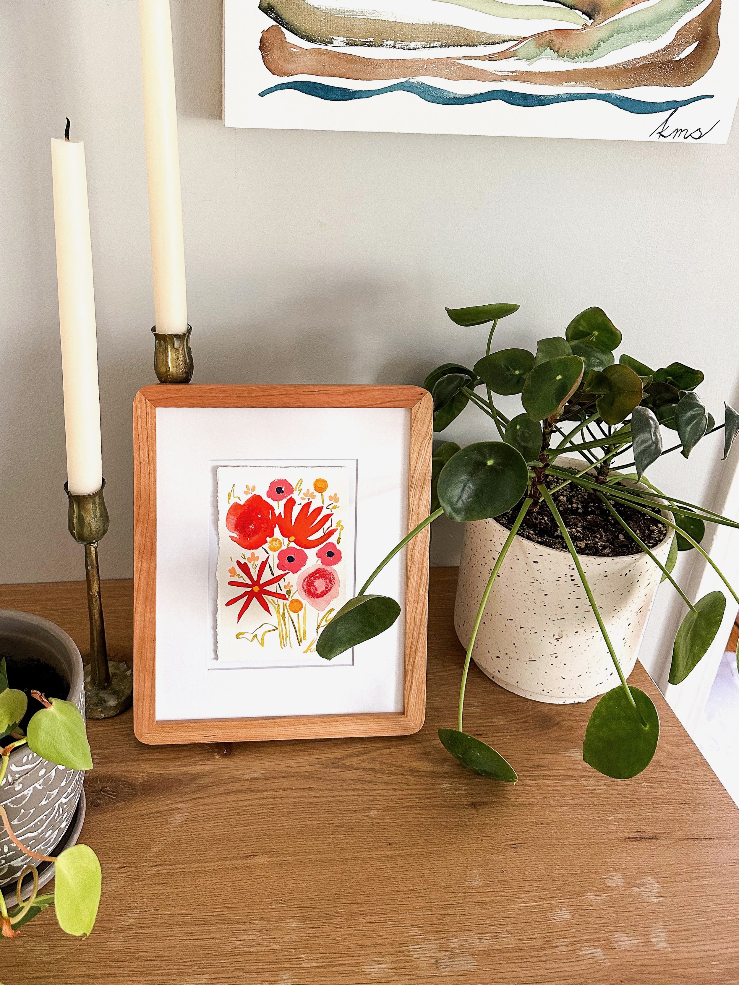 Red Rounded Edge Frame Mini Original Floral Paintings.jpeg