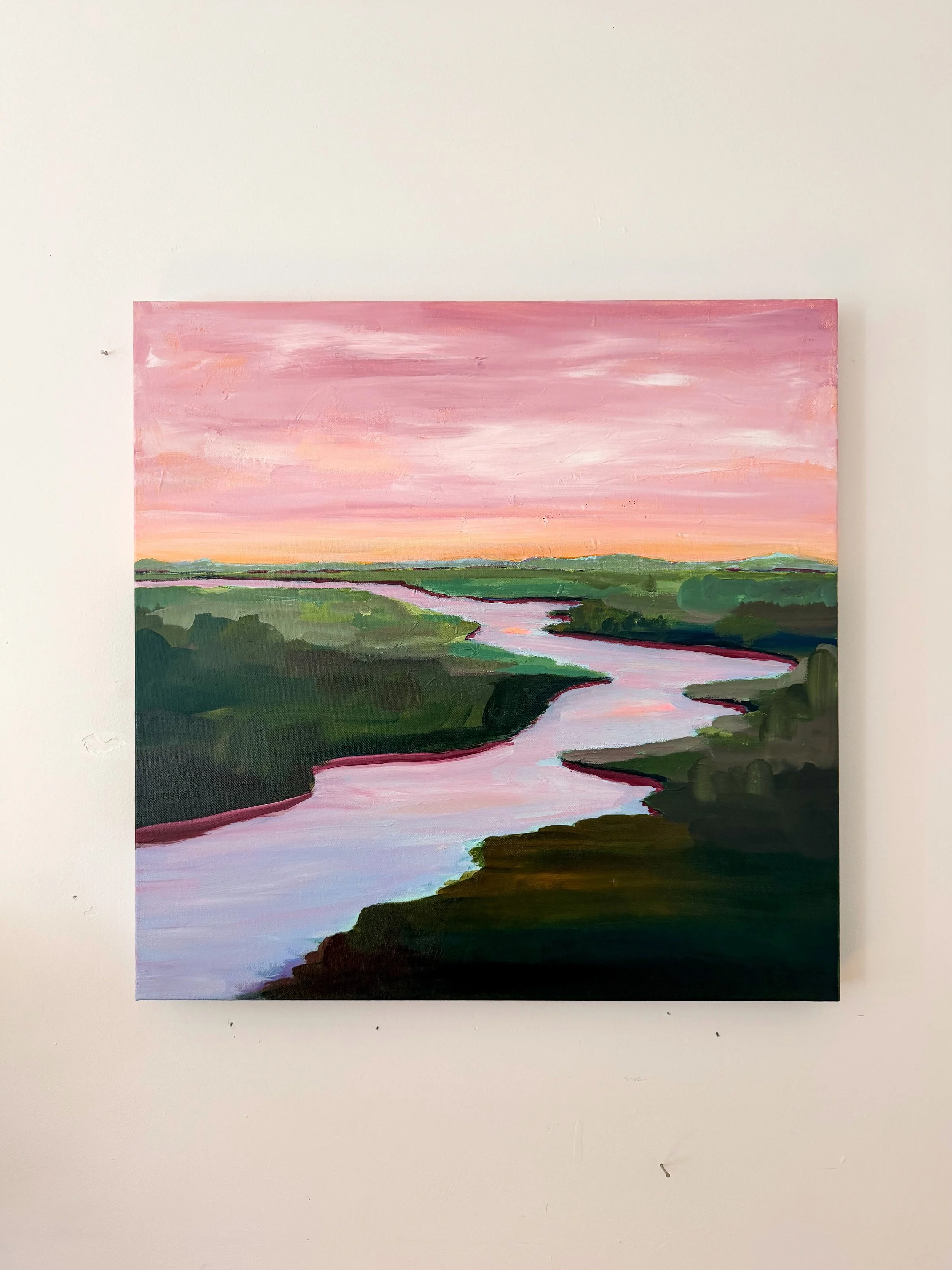 Peach + Plum Sunset Marsh - 24" x 24" UNFRAMED Canvas