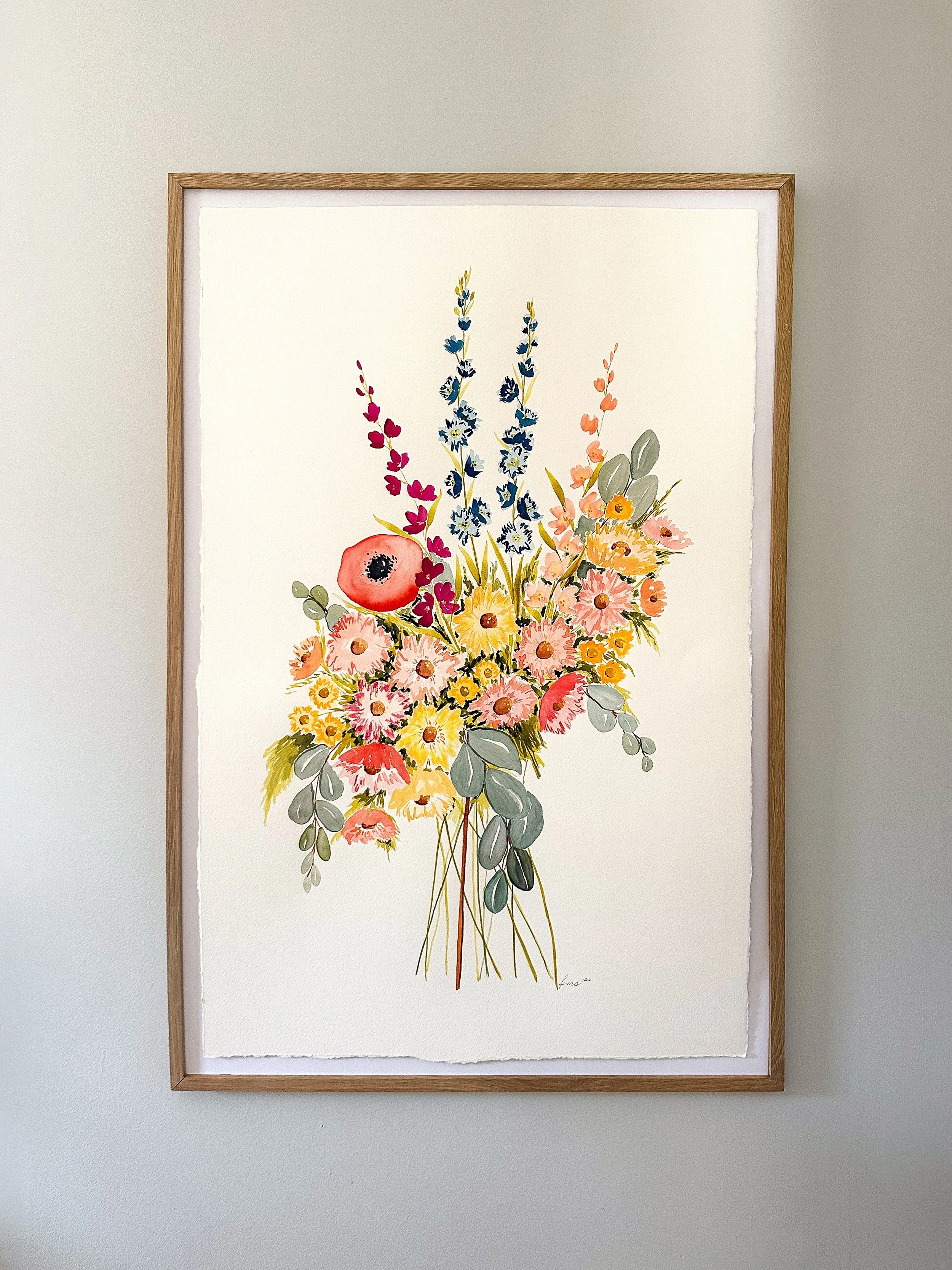 The Diamond of the Garden -24" x 36" FRAMED Original Watercolor Painting