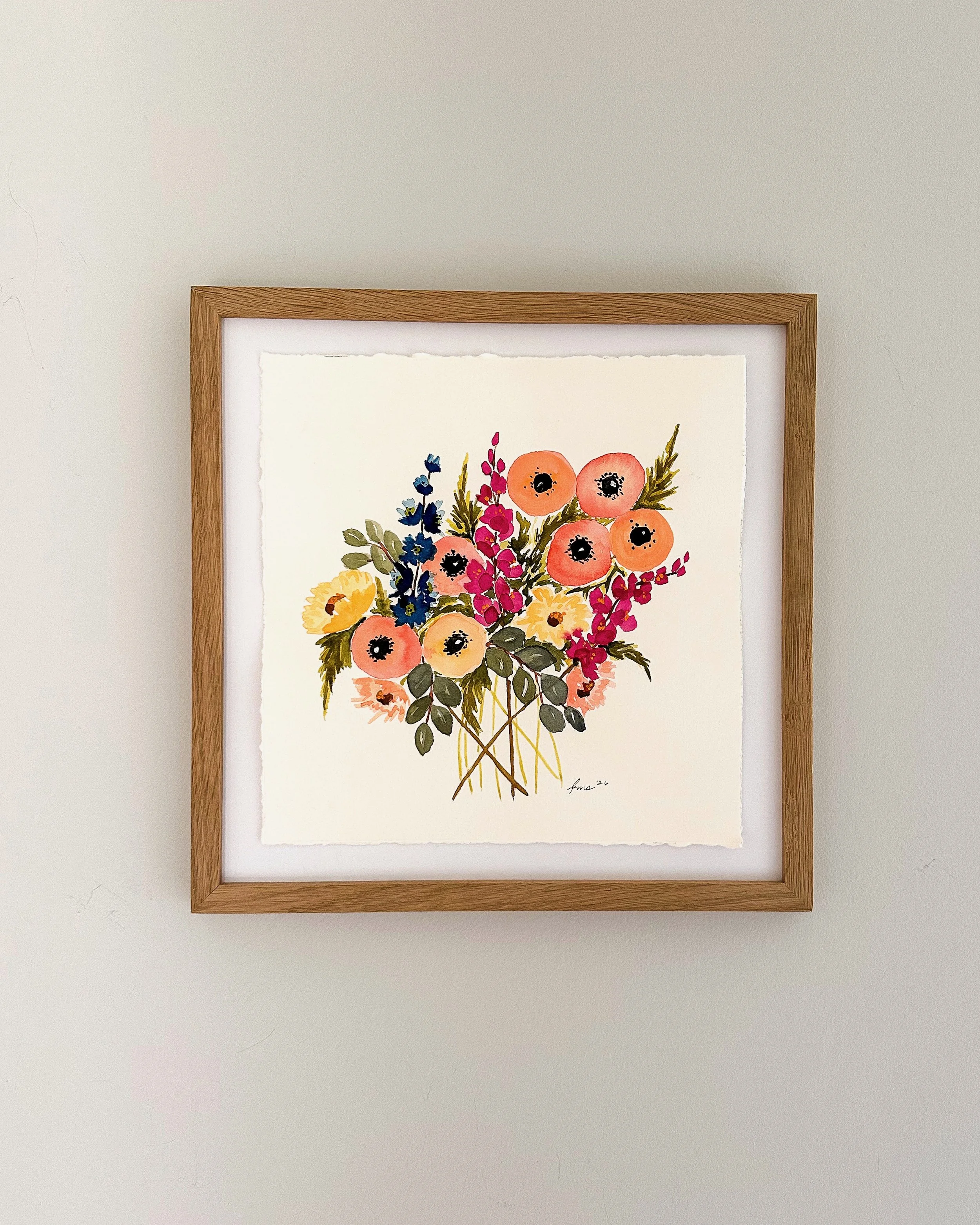 Wild Summer Bouquet- 10" x 10"  Original Watercolor Painting