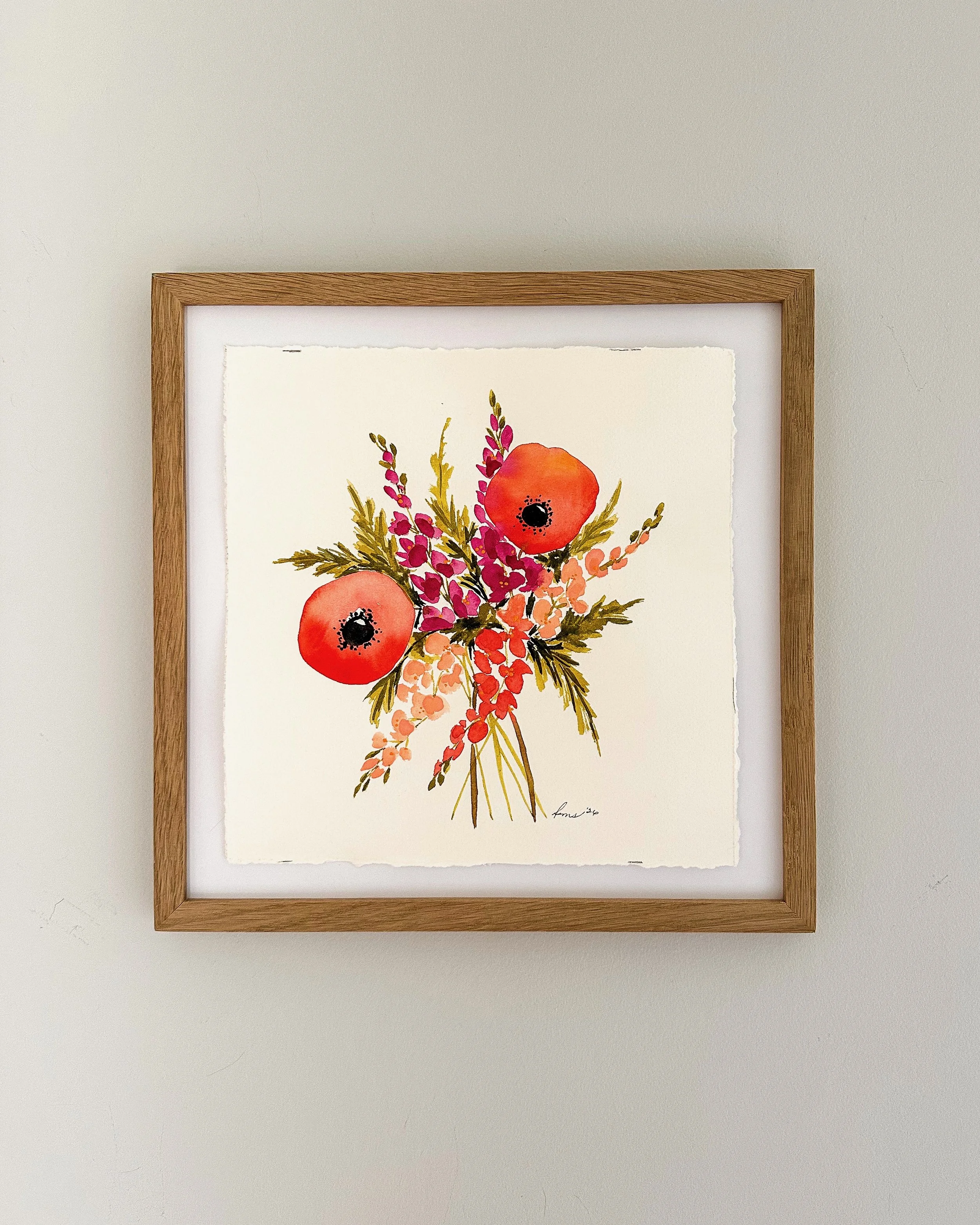 Dancing Poppies Framed in Oak on Wall .jpeg
