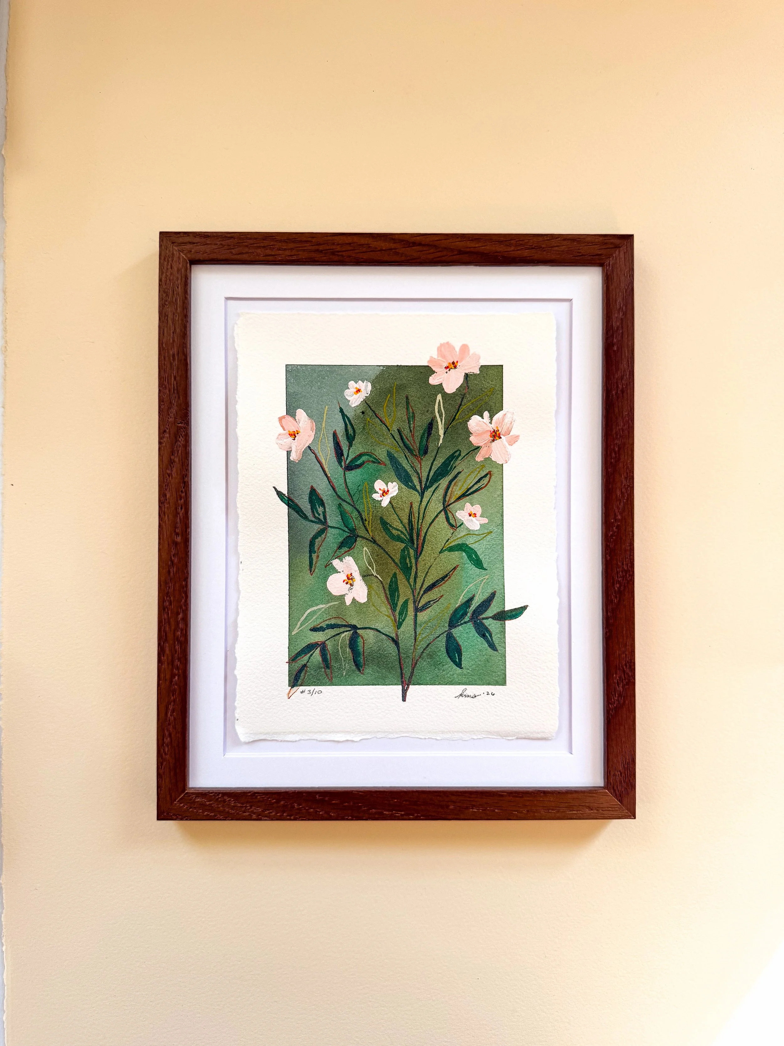 Boundless No 3 - Garden Roses on Dark Moss Green