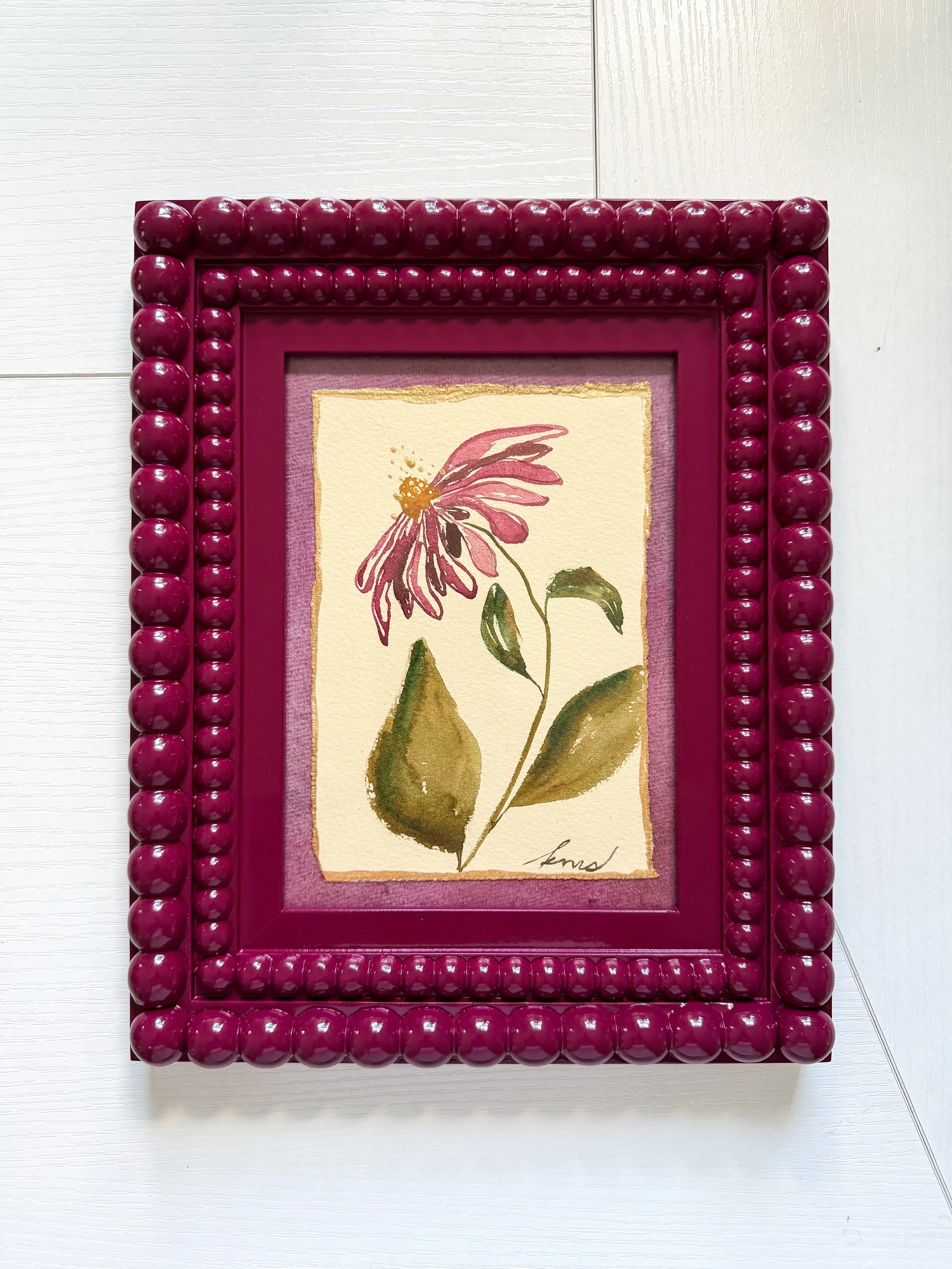 Coneflower 3 on Paper Framed in Plum Frame - 8" x 10"  COMING SEPT 2nd