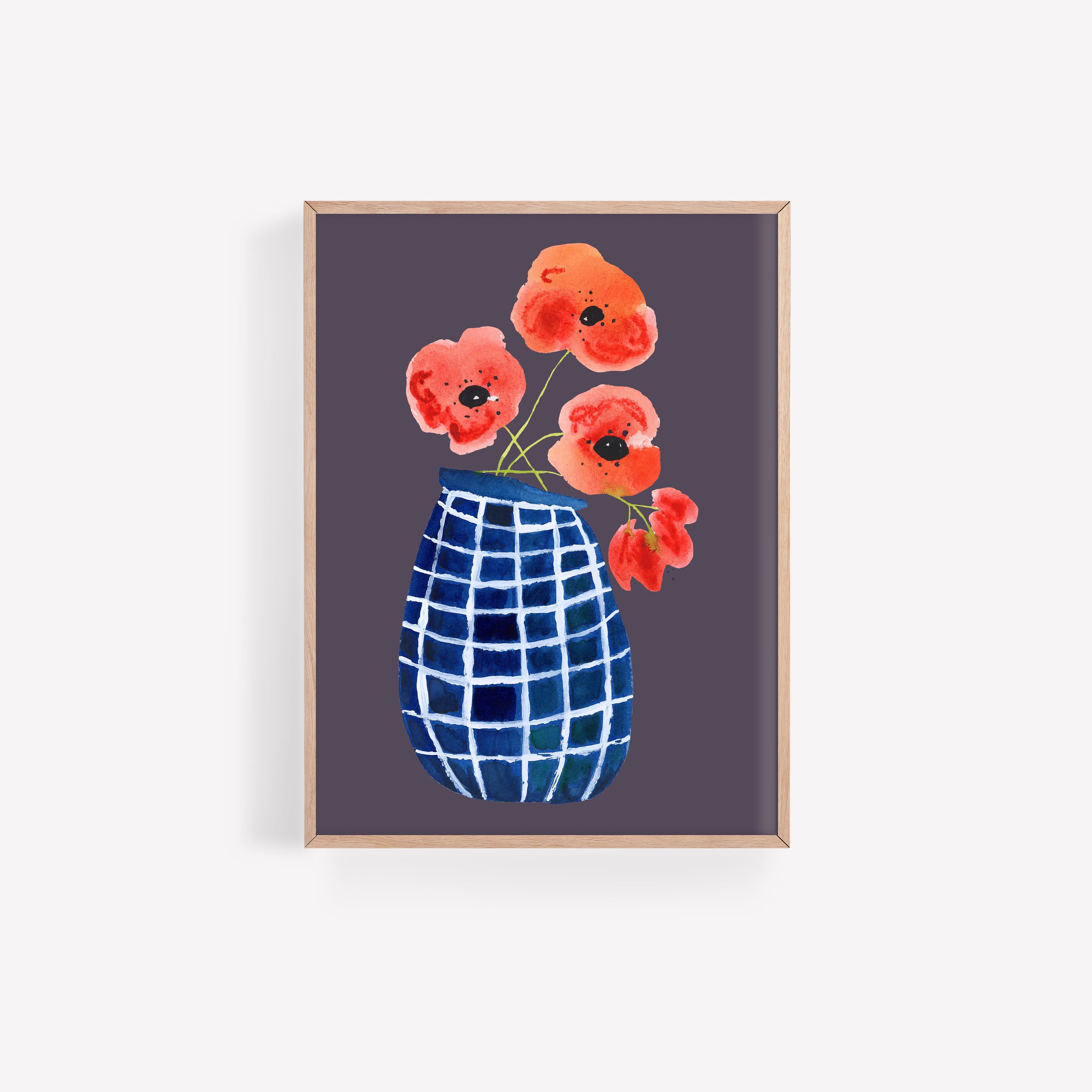 poppies in mosaic glass vase in solid wood frame single.jpg