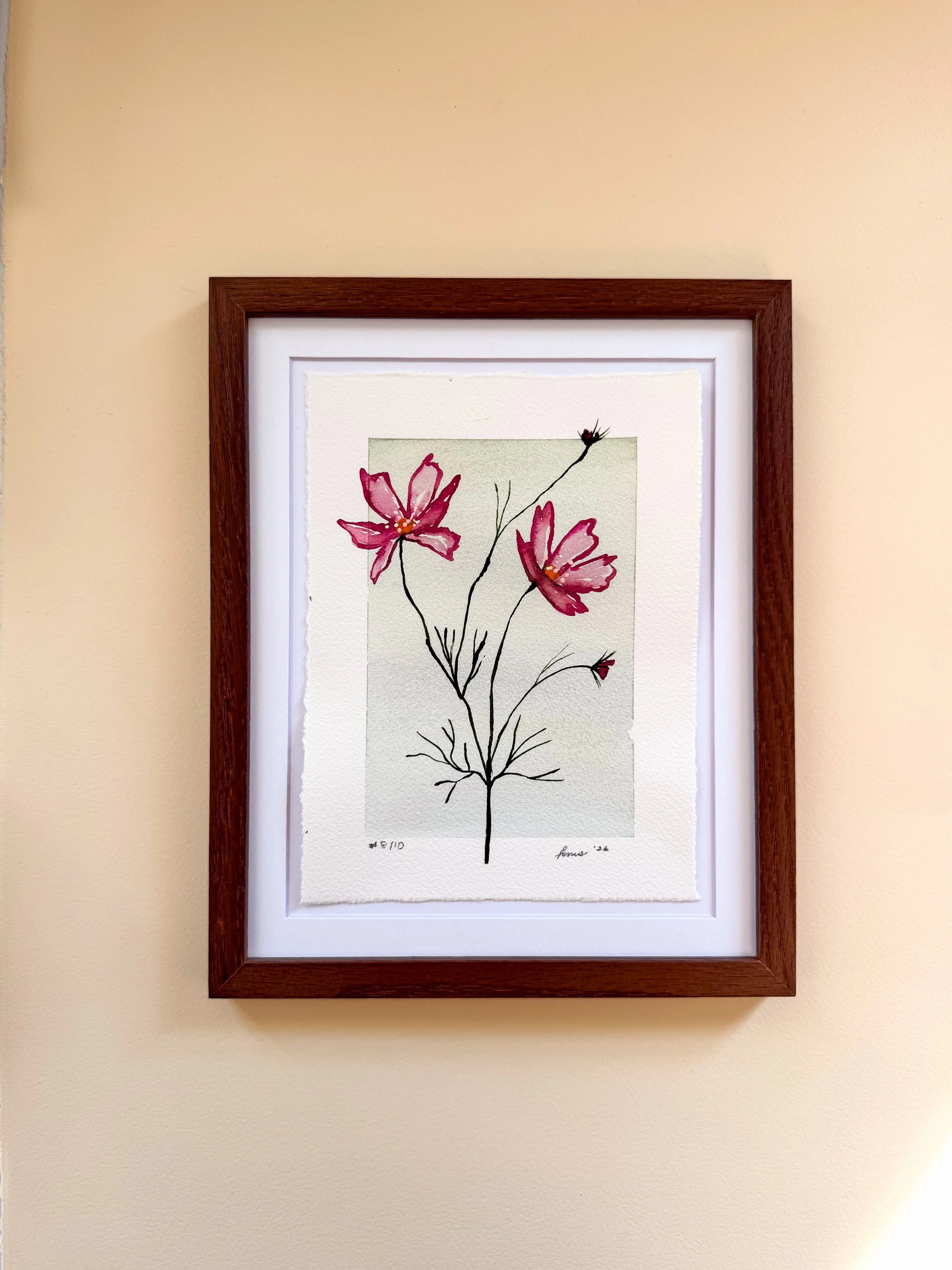 Boundless No 8 - Magenta Cosmos on Ash Blue Background