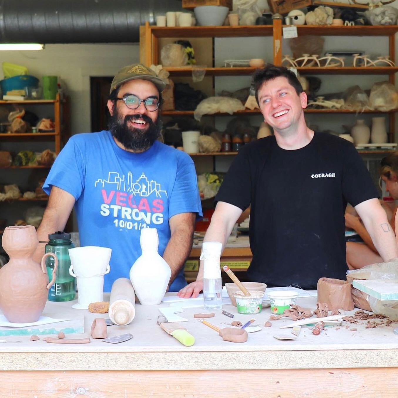 Thank you @tom.k.doyle and @jeremiahcibarra for teaching two awesome workshops last weekend! Everyone had a blast!⁣
⁣
#ceramics #handbuilding #coilpots #flowervases #chasesgarage #southernmaine #cone10 #cone10reduction