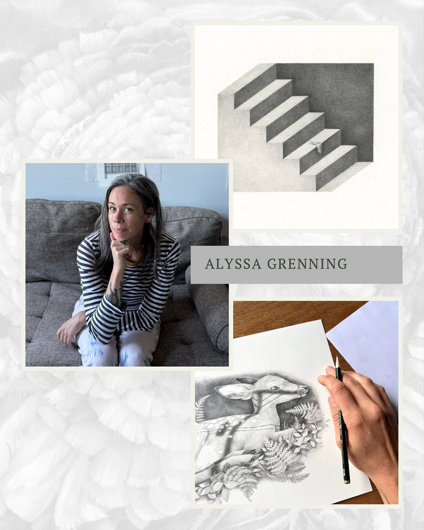Alyssa Grenning @thinitrealslice is a visual artist based in southern New Hampshire. Alyssa&rsquo;s primary medium is graphite on paper. Taking cues from architecture and the natural world, her work expresses narratives through dreamlike landscapes, 