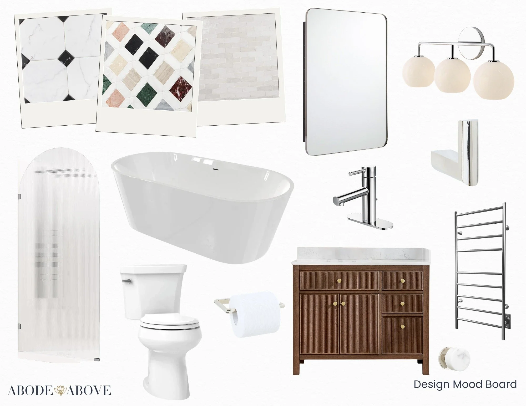 MOOD BOARD MONDAY✨
This recently approved bathroom concept leans neutral, but in a way that feels layered, warm, and far from basic. The creamy wall tile keeps everything light and reflective, while the mosaic insets bring in those deep greens, charc