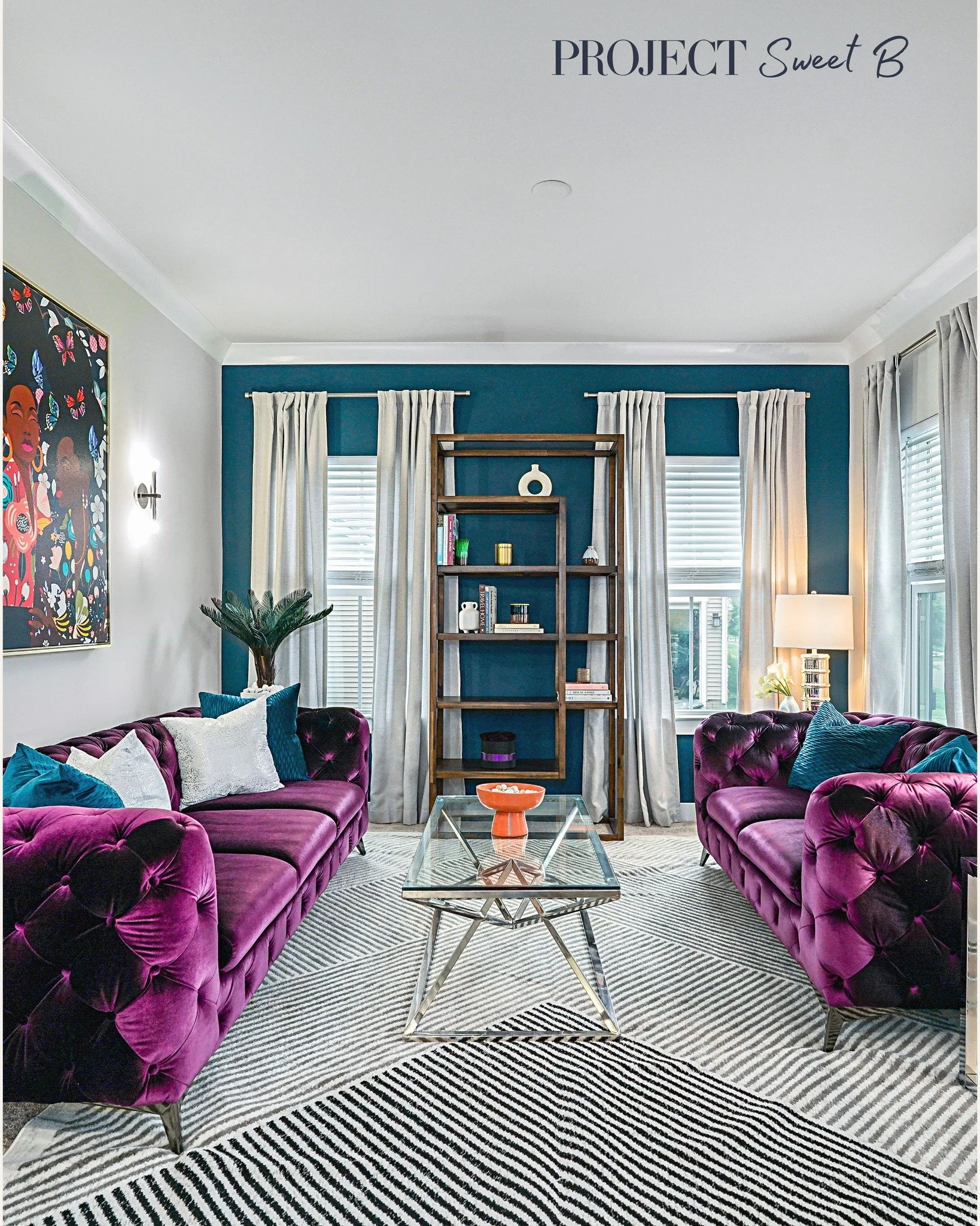 LOOK AT THE MATERIAL 😏
That teal feature wall sets the tone.
The velvet seating brings the drama.
And the art? Unapologetic, exactly as it should be.

Even the quieter moments still hold their own&hellip; custom built-ins, tailored drapery, and thou