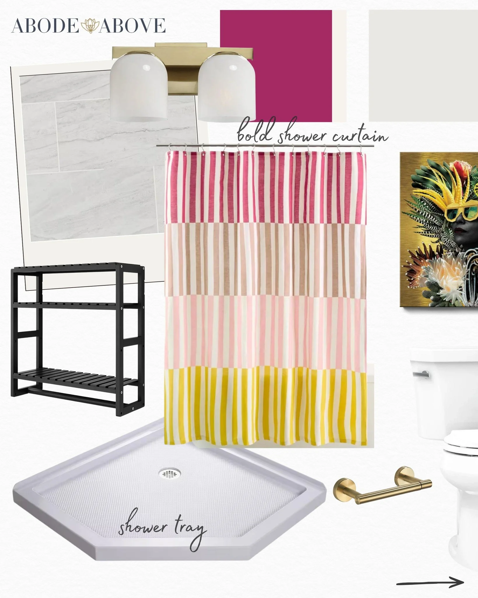 MOOD BOARD MONDAY
Small bathroom. Zero hesitation. Mauve walls, a striped shower curtain, statement art, and a wood vanity with matte black hardware &mdash; this concept proves that the smallest rooms can carry the most character. 🖤🌸