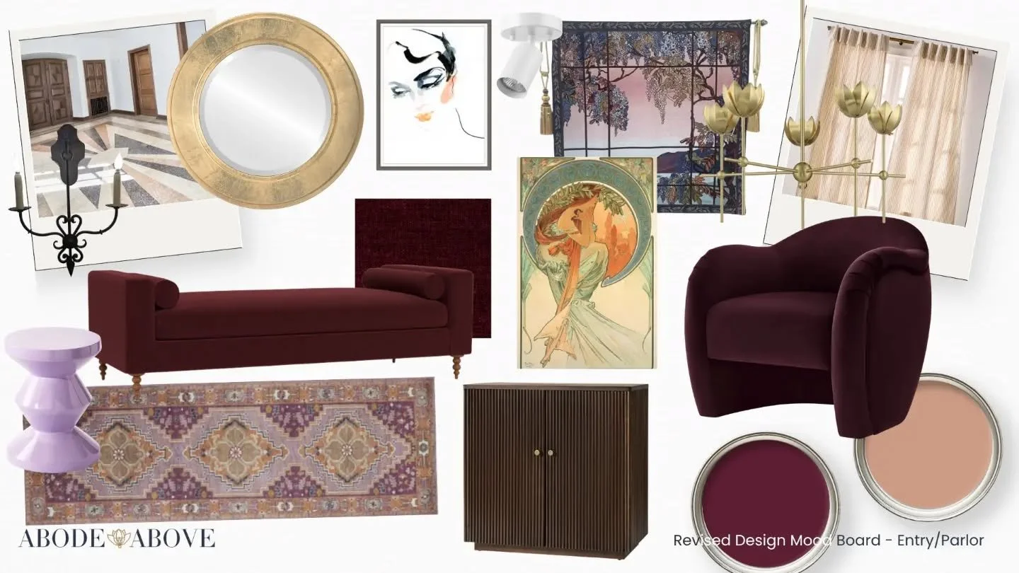 Mood Board Monday, but make it warm, welcoming, and wildly functional.

This peach-toned entry and parlor is being designed for real family life &mdash; a space that can greet guests beautifully, support everyday routines, and still feel special enou