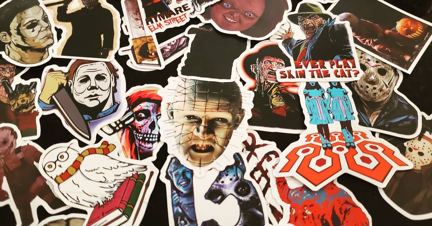 We refilled the sticker bins with tons of cool horror stuff pop in this weekend noon-6pm and grab some🦇