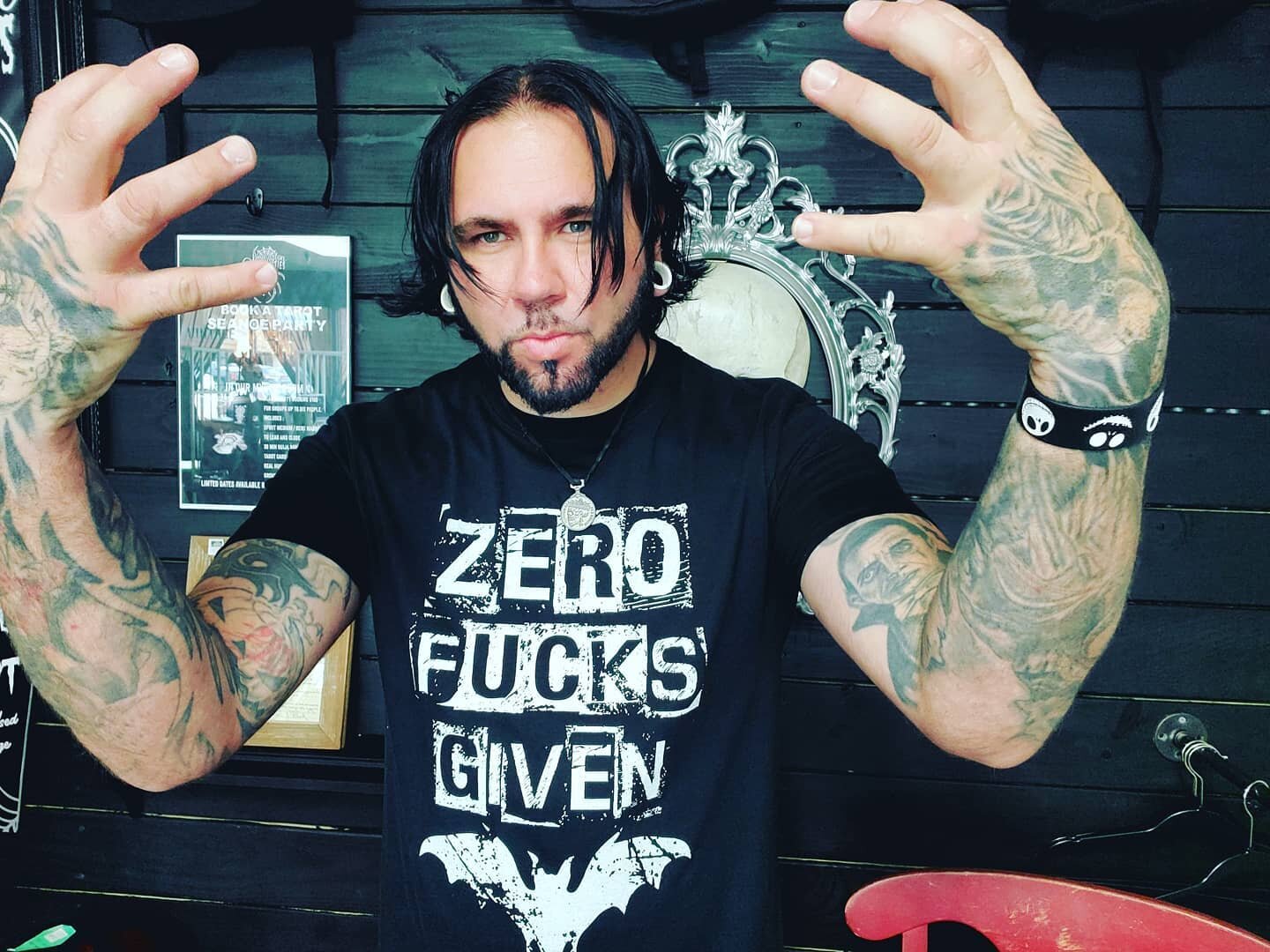 &quot;Zero fucks Given Tee&quot; From Dark and Dreary Clothing in stock Small-4xl Get em while they last🦇

We are open Noon-6pm today also available at www.SkellingtonCuriosities.com