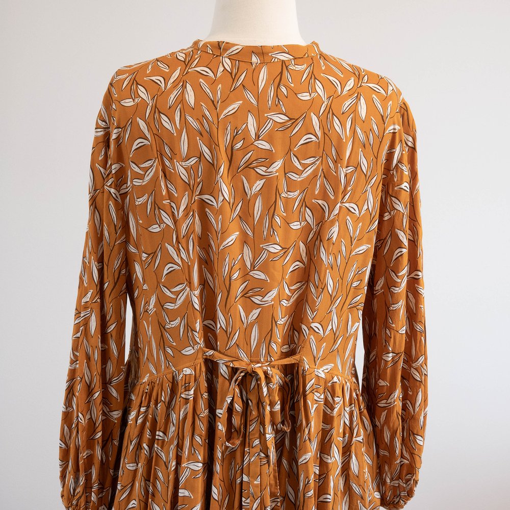 Dark orange leaf print dress in rayon